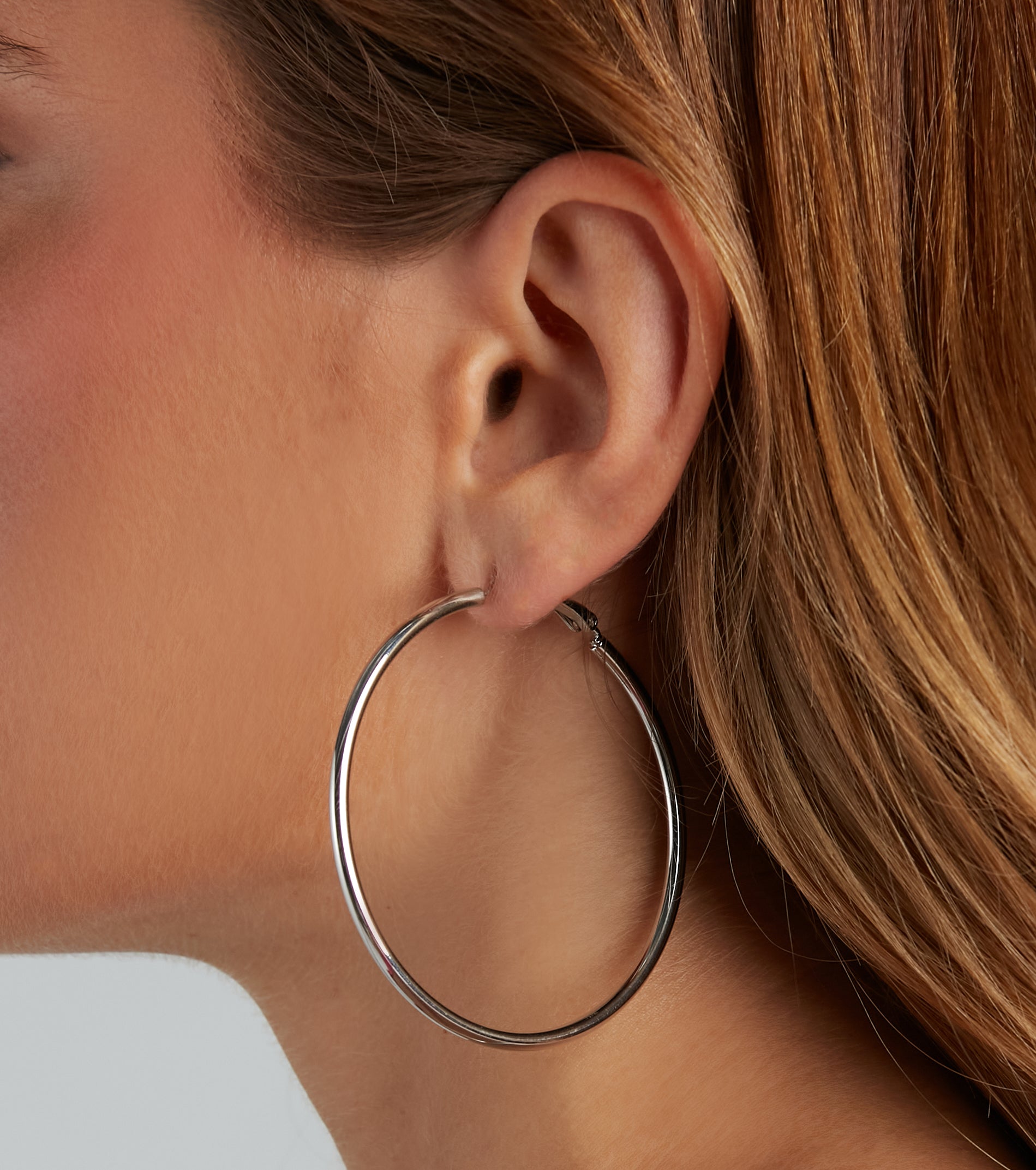 Ultimate Elegance: 14K White Gold Plated Large Hoop Earrings