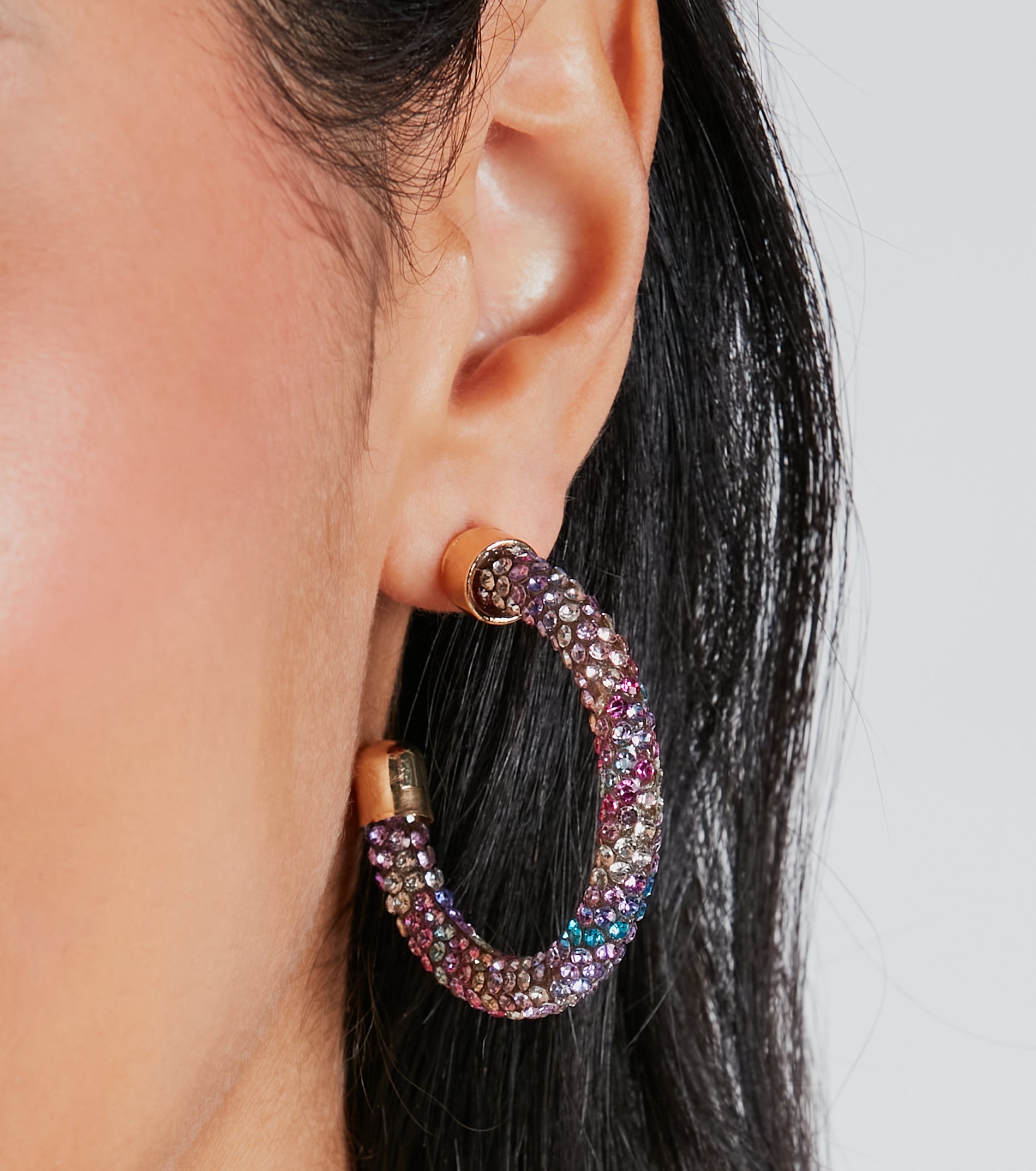 Ultimate Glam Multi-Color Rhinestone Hoop Earrings