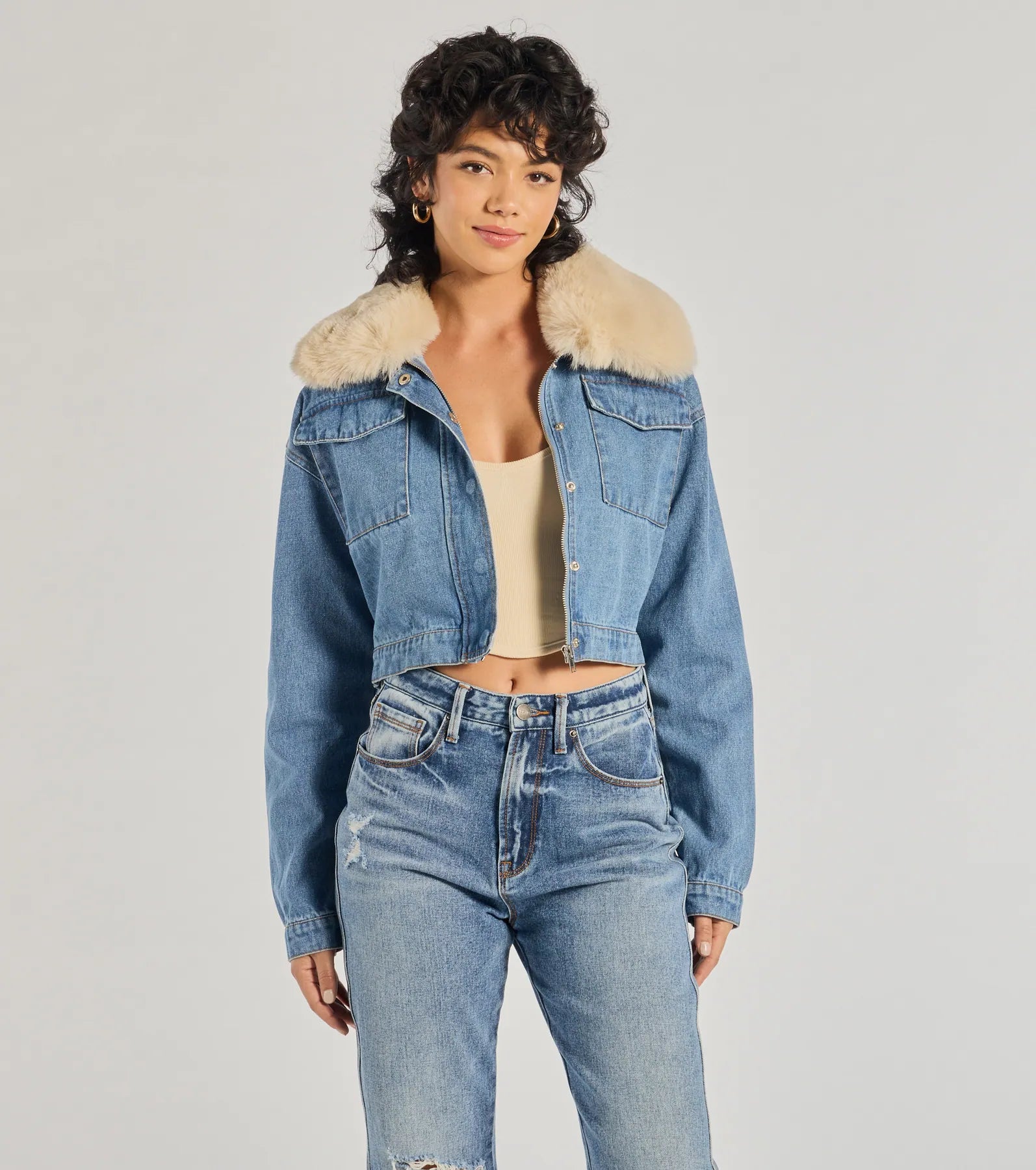 Premium Casual Faux Fur Denim Jacket - Trendsetter Edition