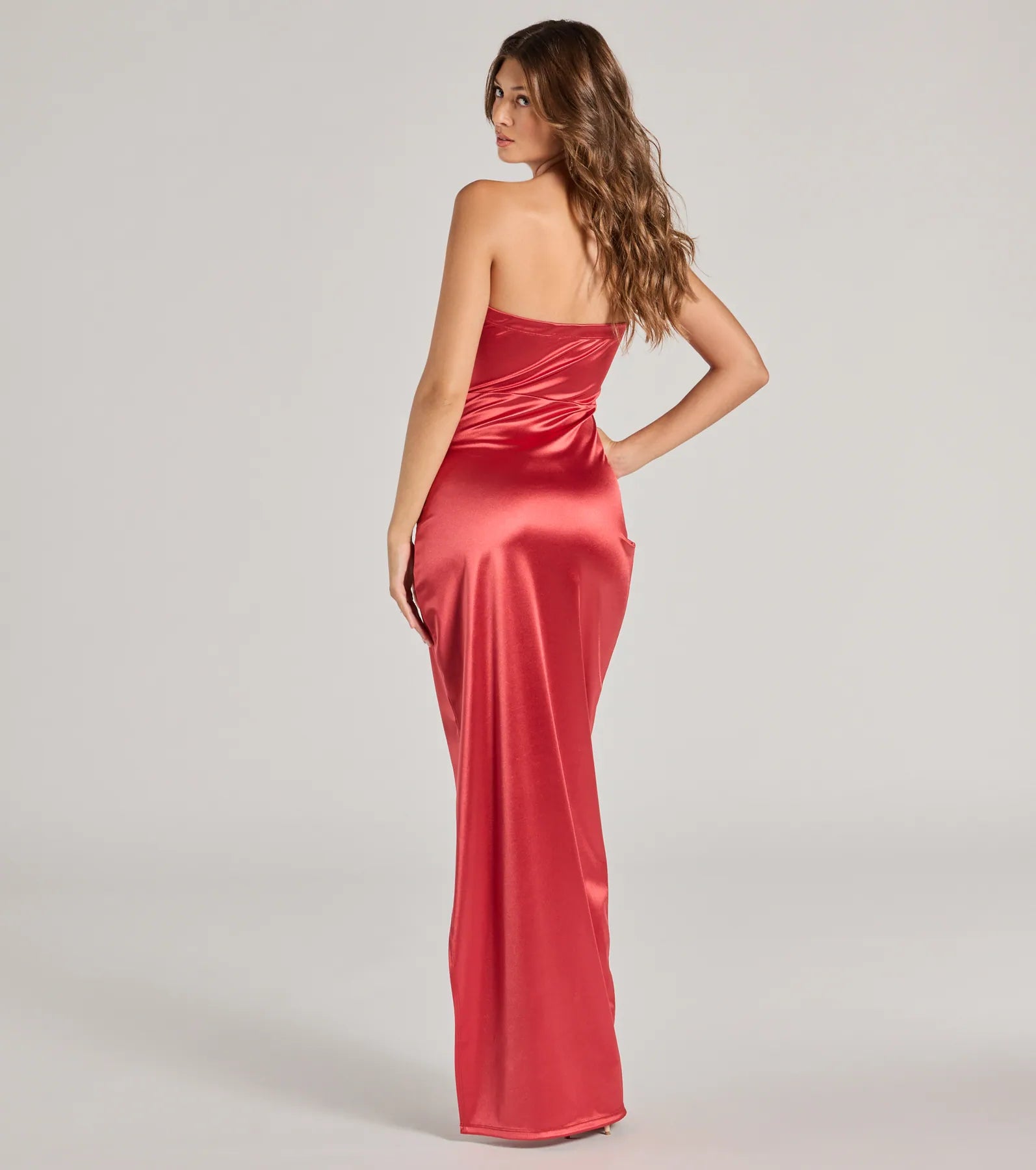 Premium Lauren Strapless Wrap Satin Evening Gown