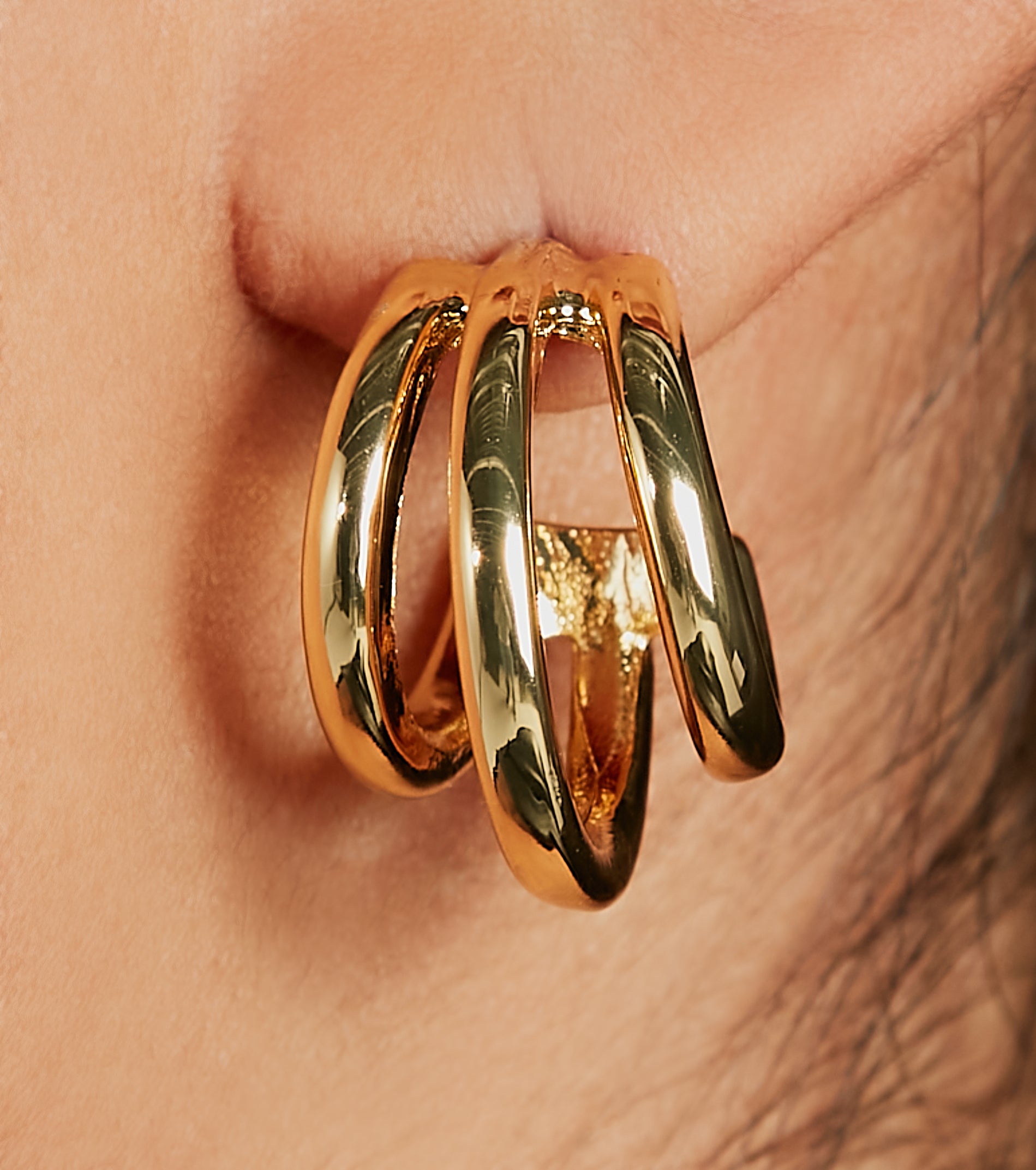 Ultimate Modern Chic 14K Gold Plated Triple Hoop Earrings