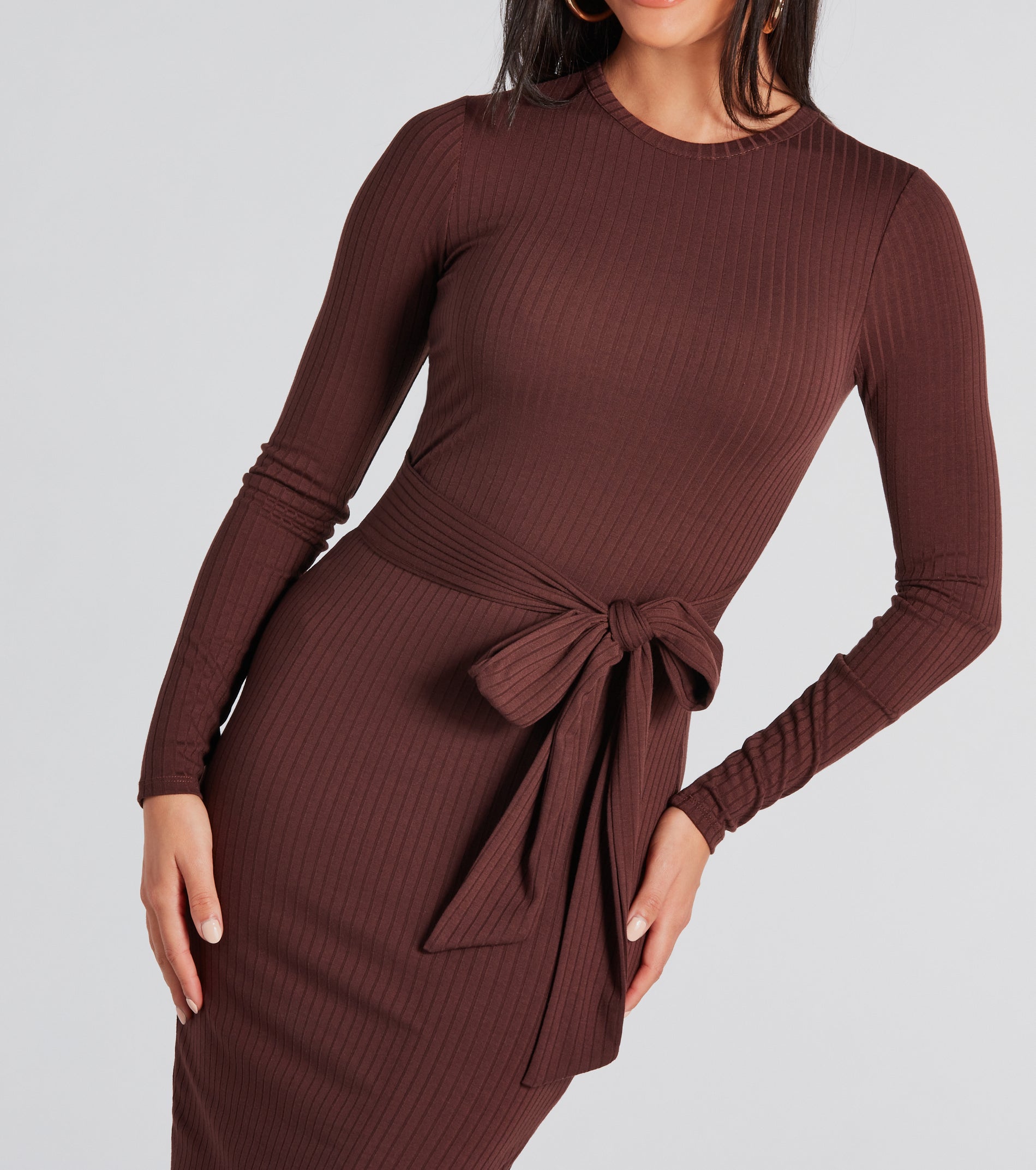 Premium Ribbed Knit Tie-Front Midi Dress - Effortless Elegance