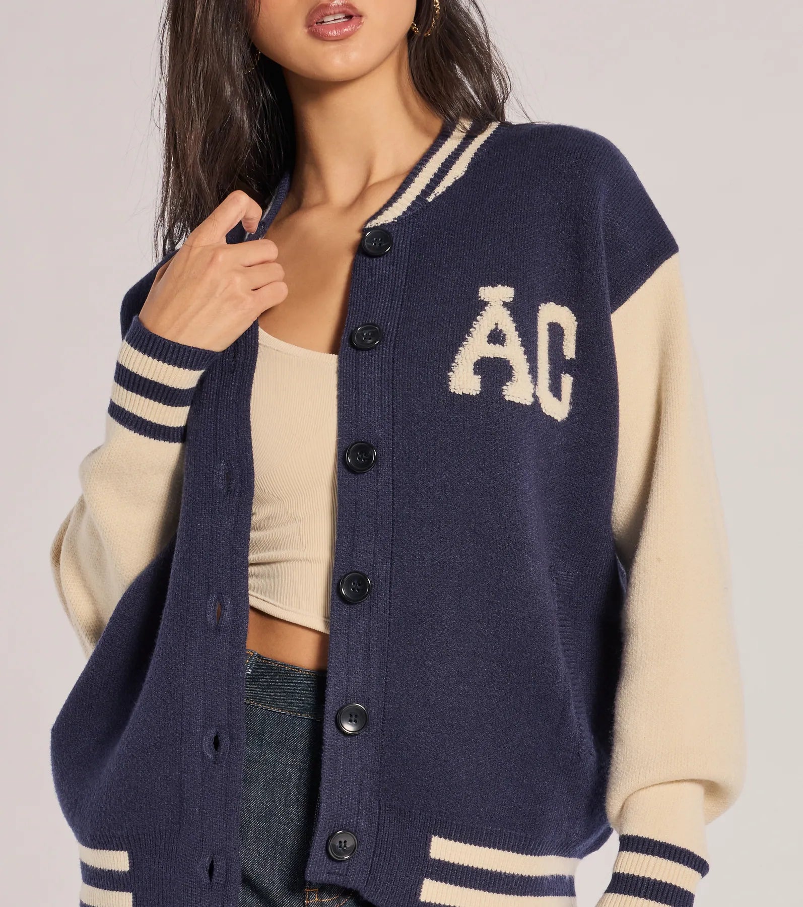 Premium Varsity Style Button-Down Sweater Jacket