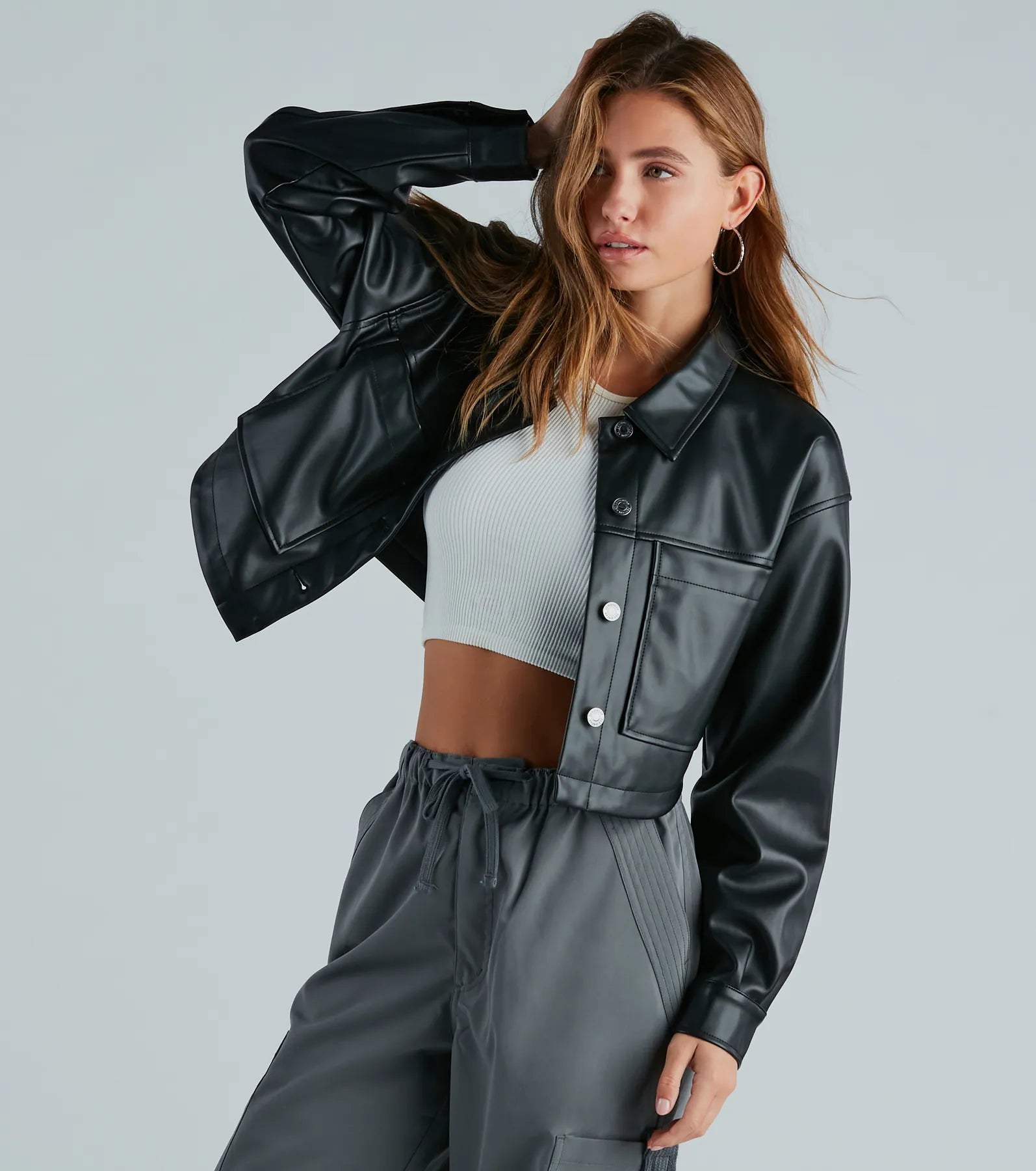 Premium Faux Leather Crop Shacket - Ultimate Edgy Style