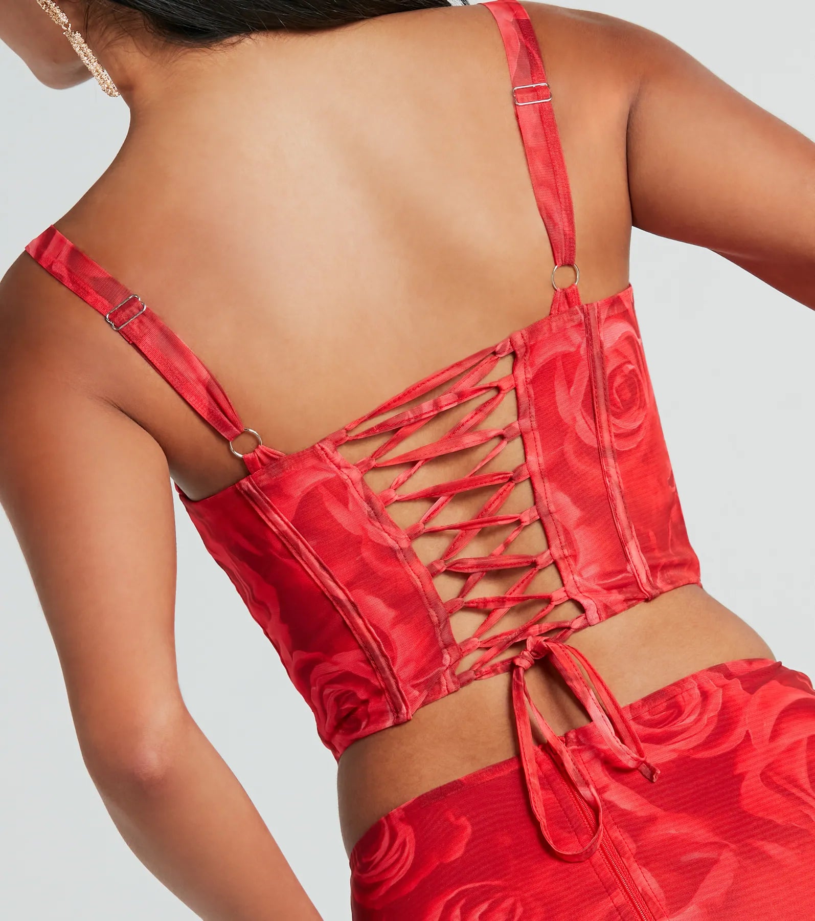 Ultimate Romantic Rose Lace-Up Bustier | Premium Mesh Corset