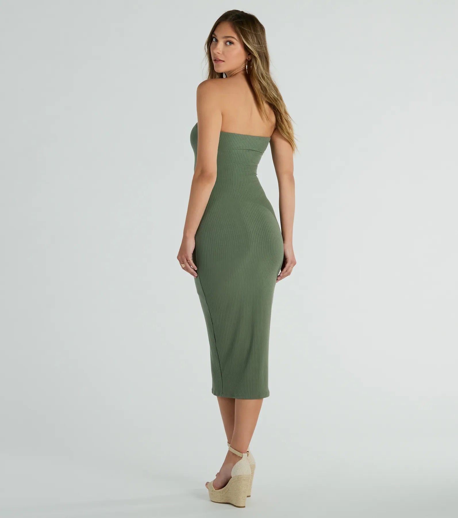 Ultimate Rib Knit Strapless Midi Dress - She's The Main Collection