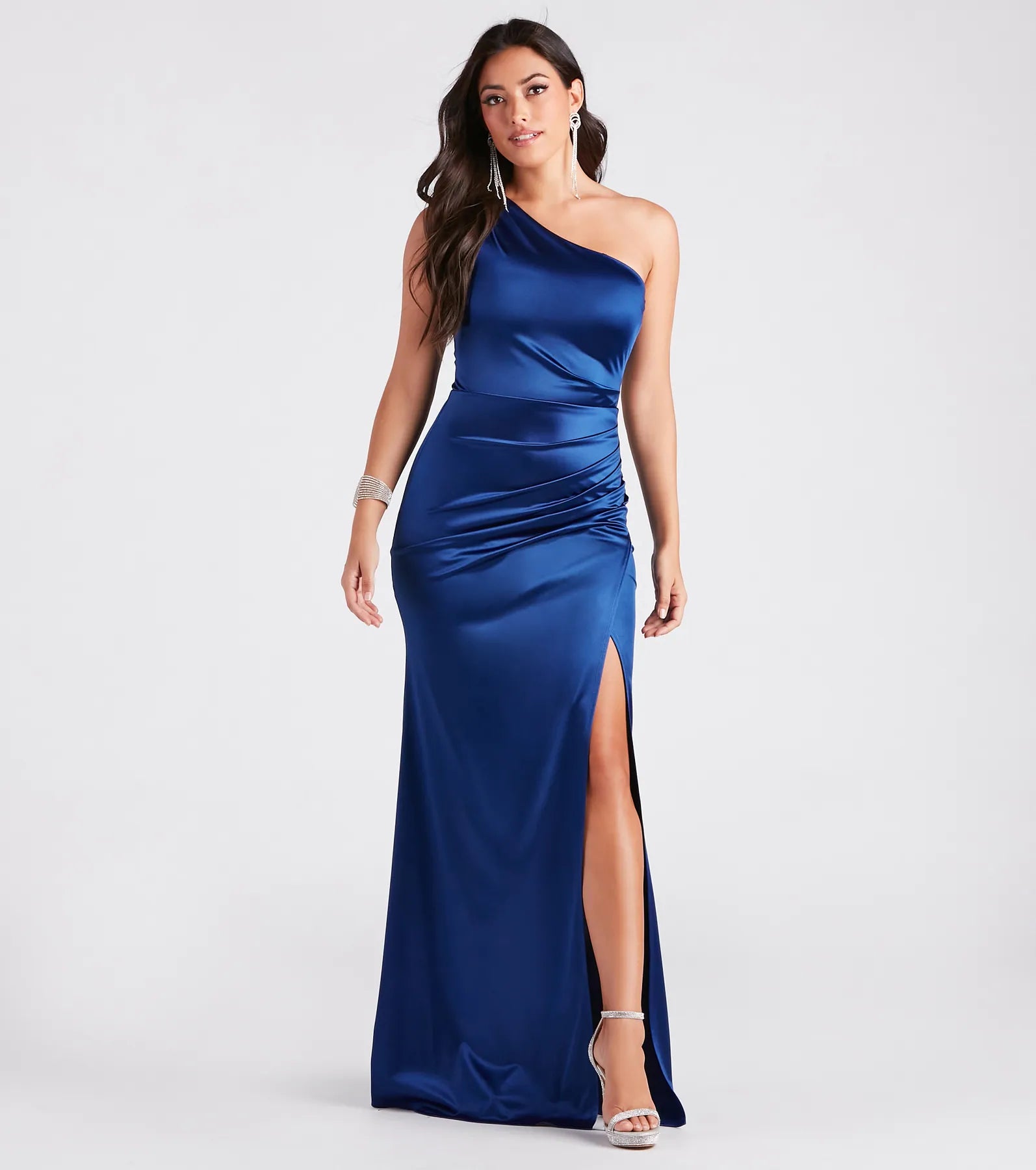 Premium Janessa One-Shoulder Satin Mermaid Gown