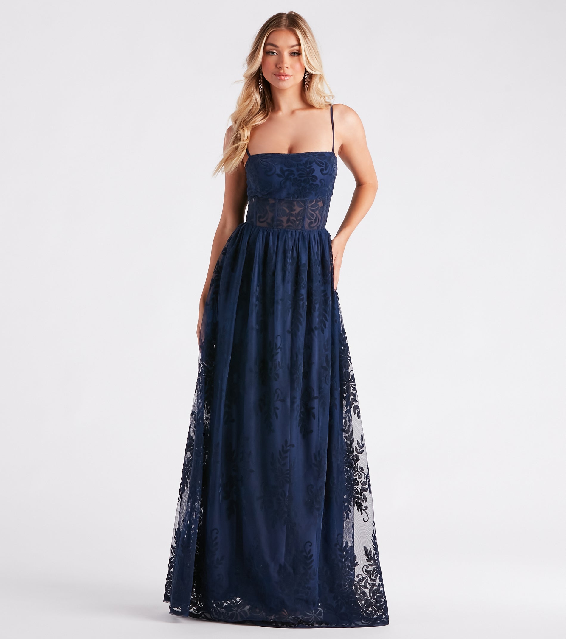 Premium Carmelle Flocked Velvet Formal Gown