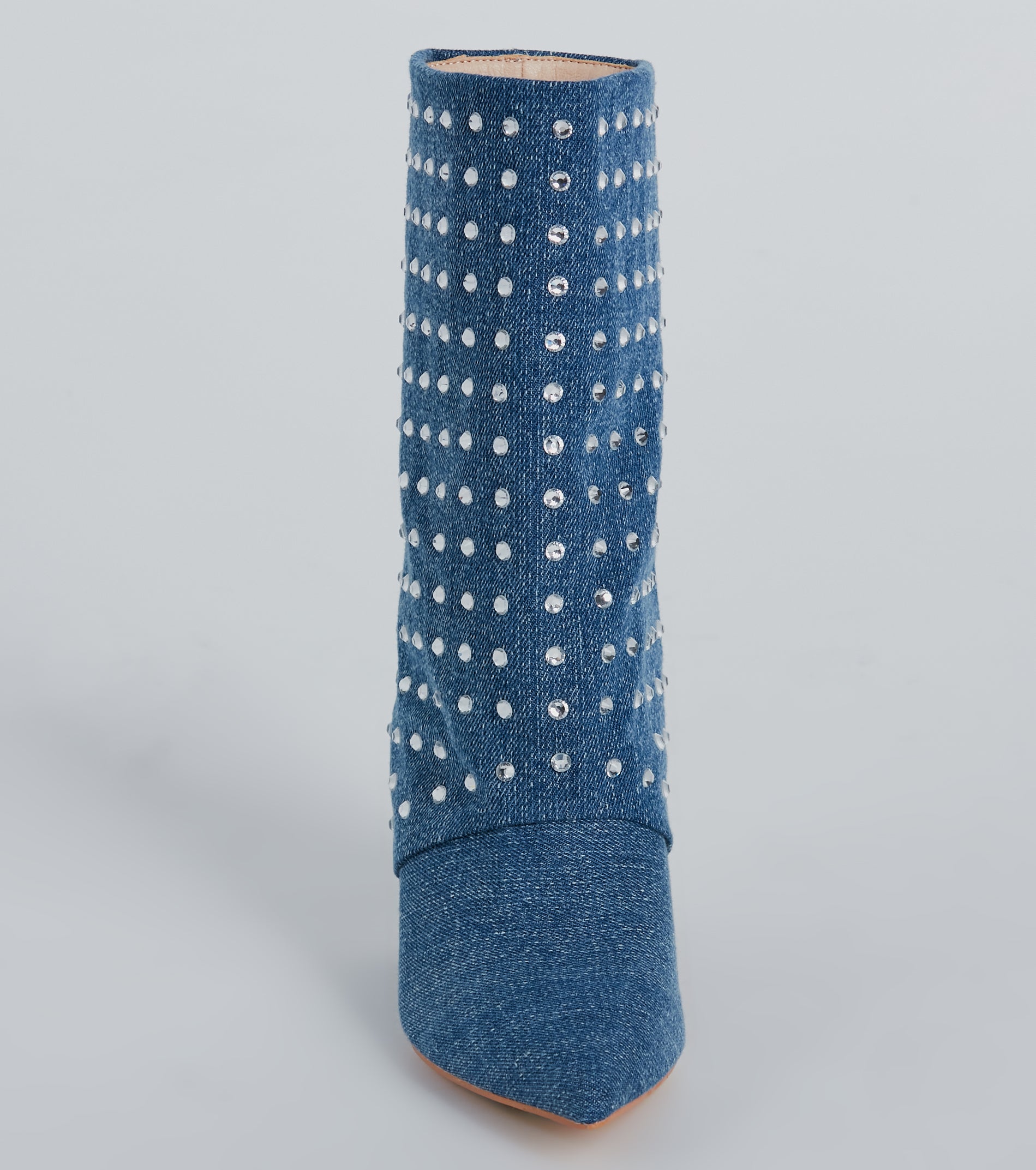 Ultimate Glam Rhinestone Fold-Over Denim Boots