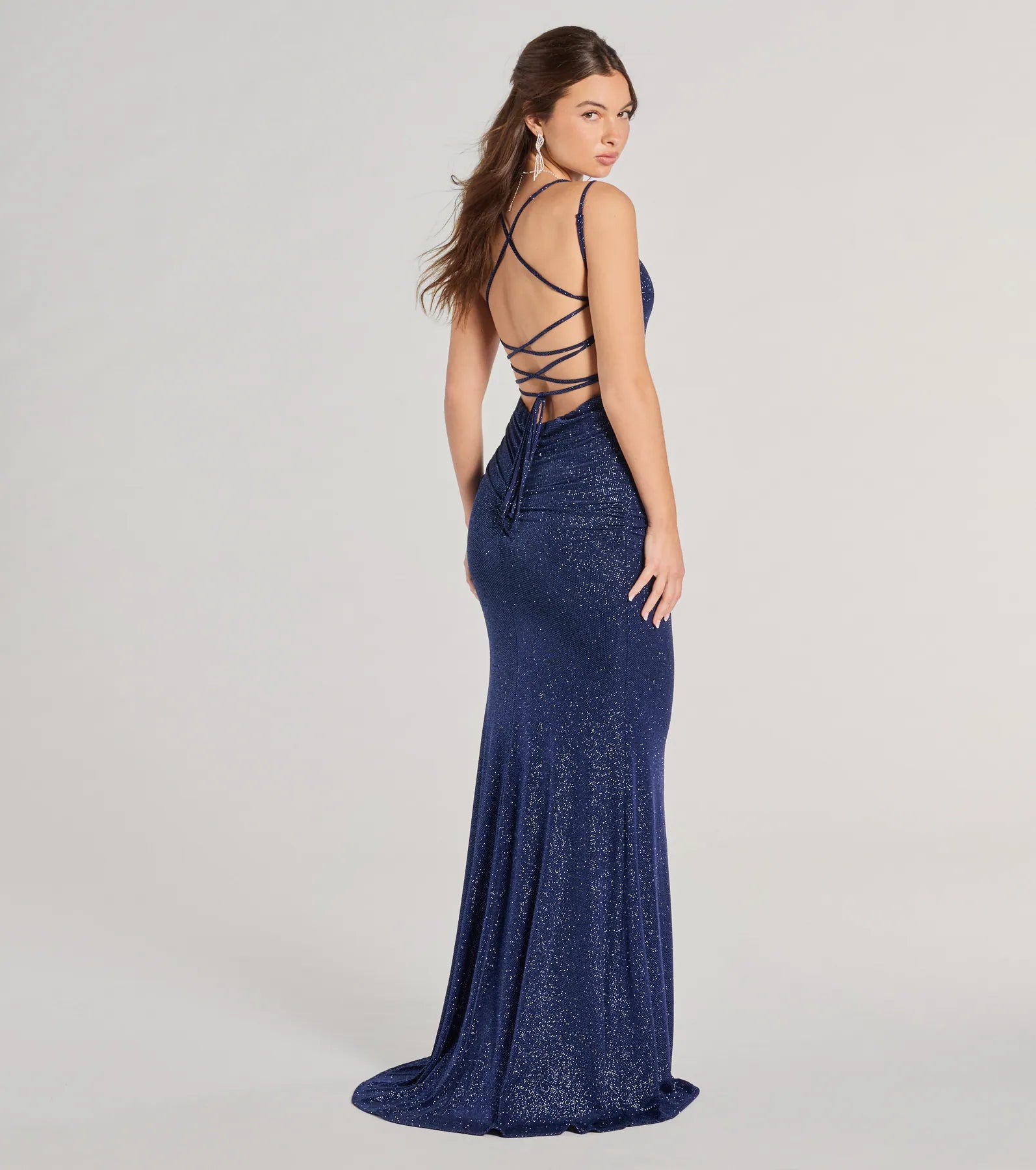 Premium Rylie Glitter Lace-Up Evening Gown