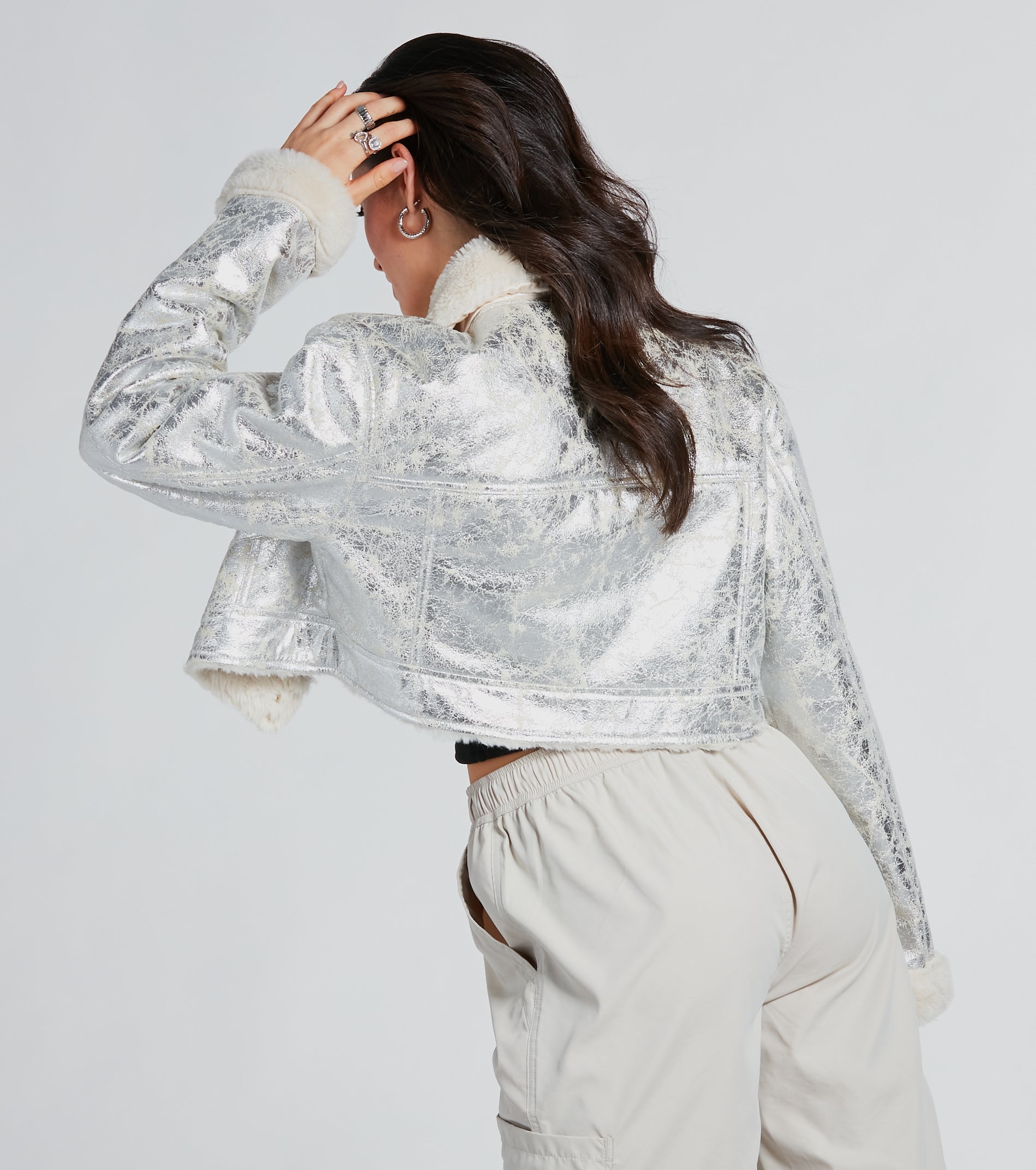 Premium Pop Diva Metallic Faux Fur Crop Jacket