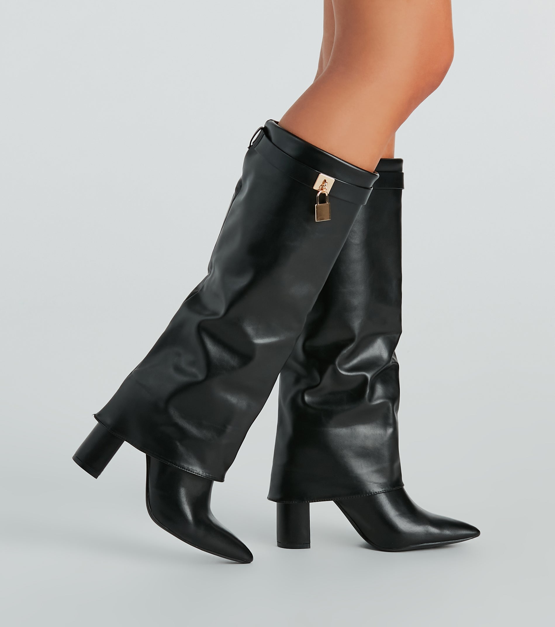 Premium Faux Leather Charm Foldover Boots - Sleek & Stylish