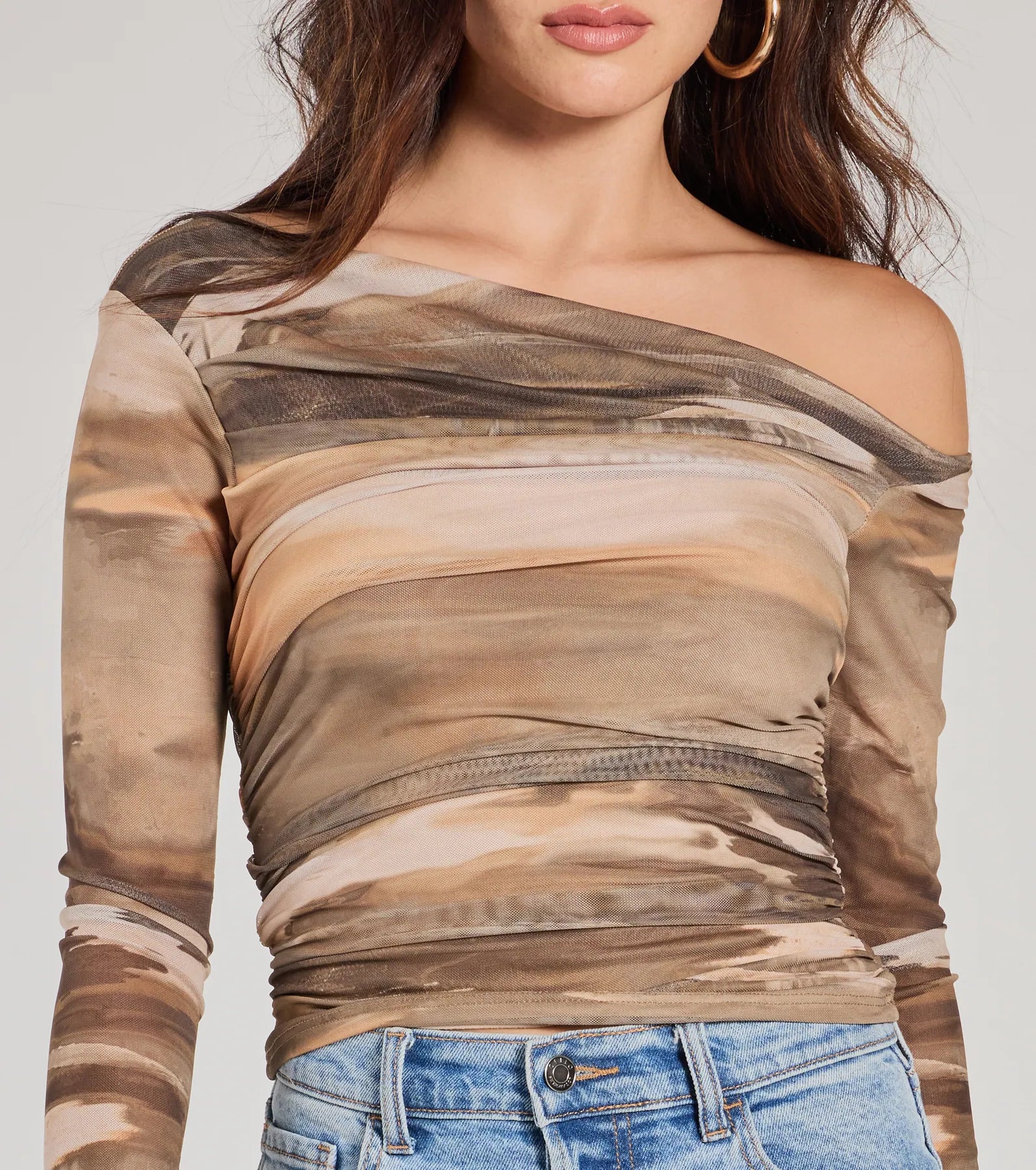 Ultimate Chic Abstract Mesh Off-Shoulder Top