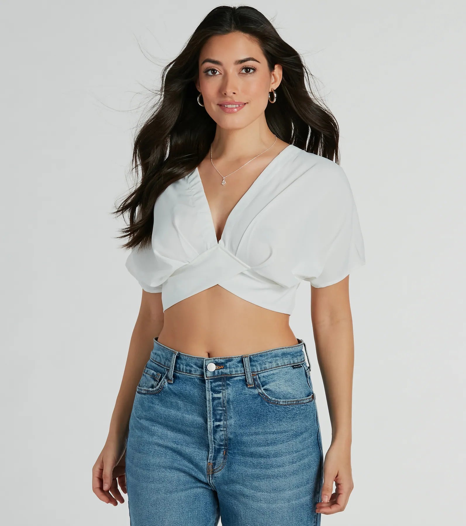 Premium V-Neck Satin Crop Top - Chic Arrival