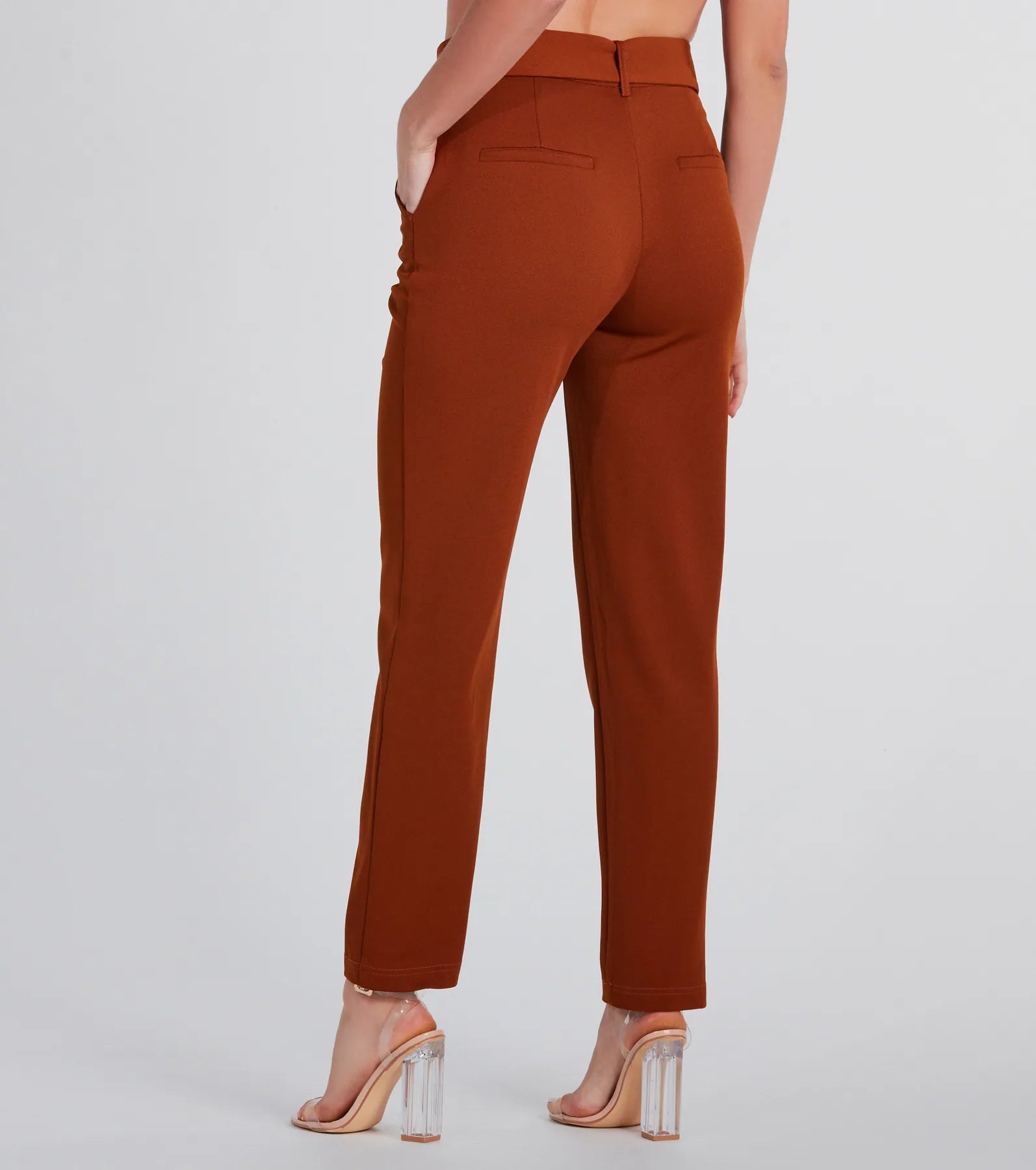 Premium High-Rise Crepe Trousers - Slim Fit & Cropped Hem