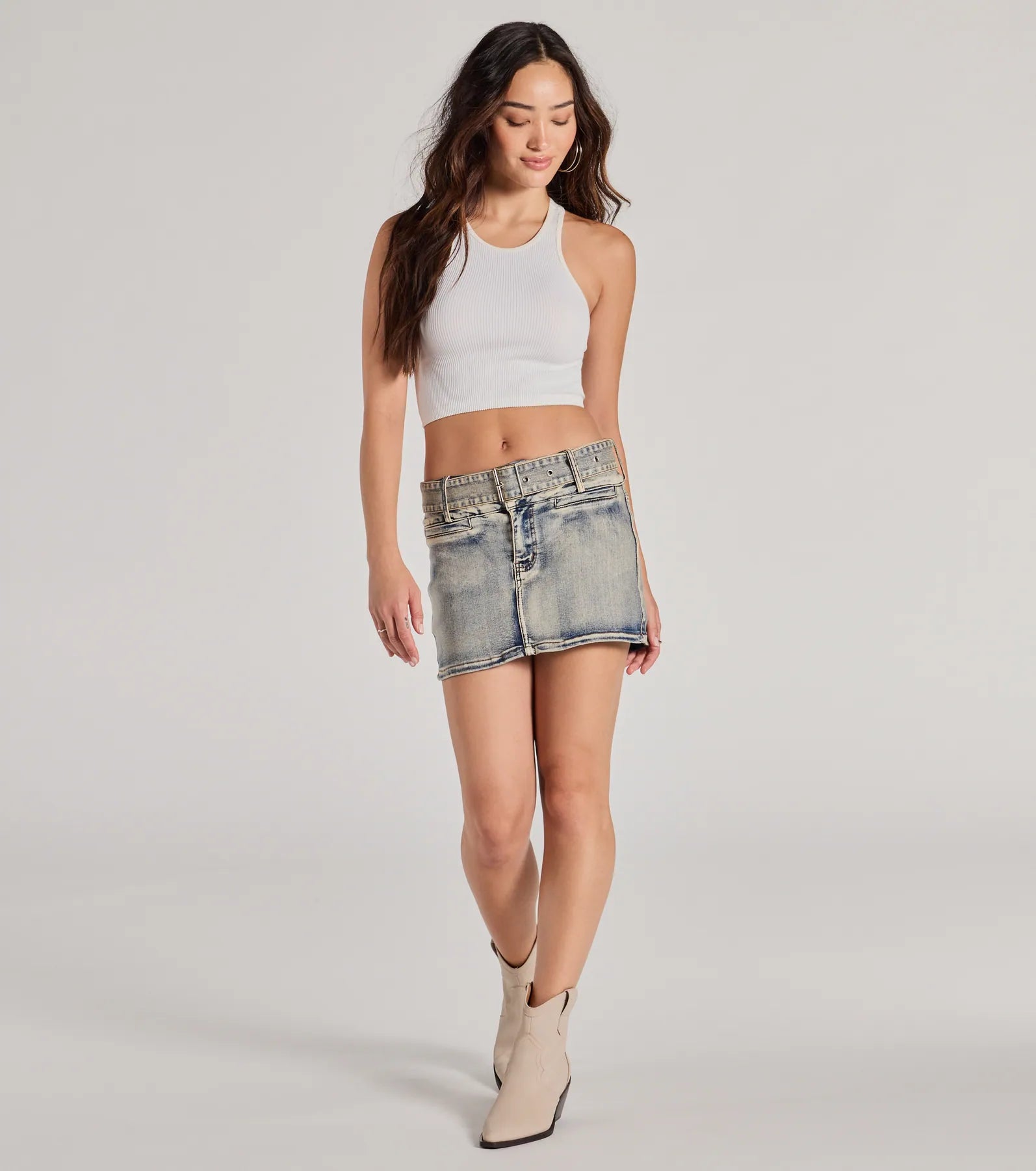 Ultimate Cute Effect Mid-Rise Belted Denim Mini Skort - Upgrade Your Style