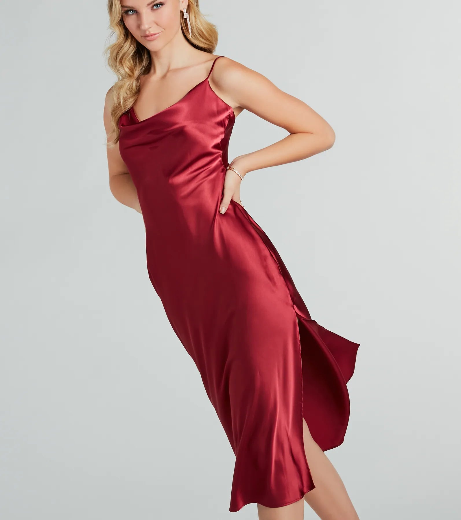 Premium Elegance Satin Slip Midi Dress - Ultimate Cocktail Party Style