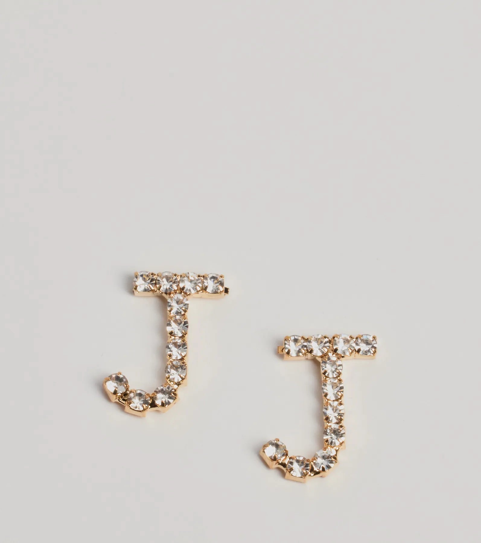 Premium J Initial Rhinestone Stud Earrings - Sparkle in Style