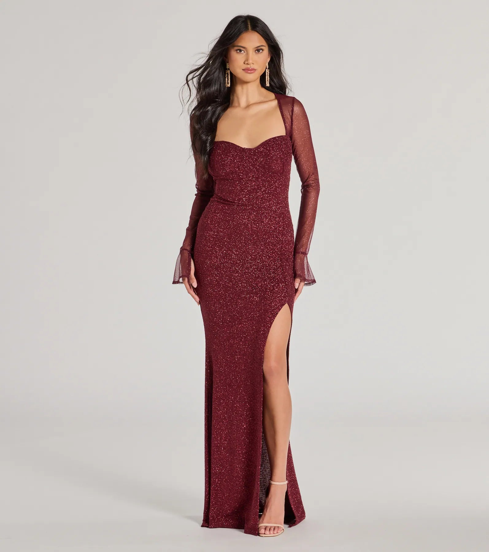 Premium Connie Glitter Long Sleeve Column Dress - Ultimate Formal Elegance