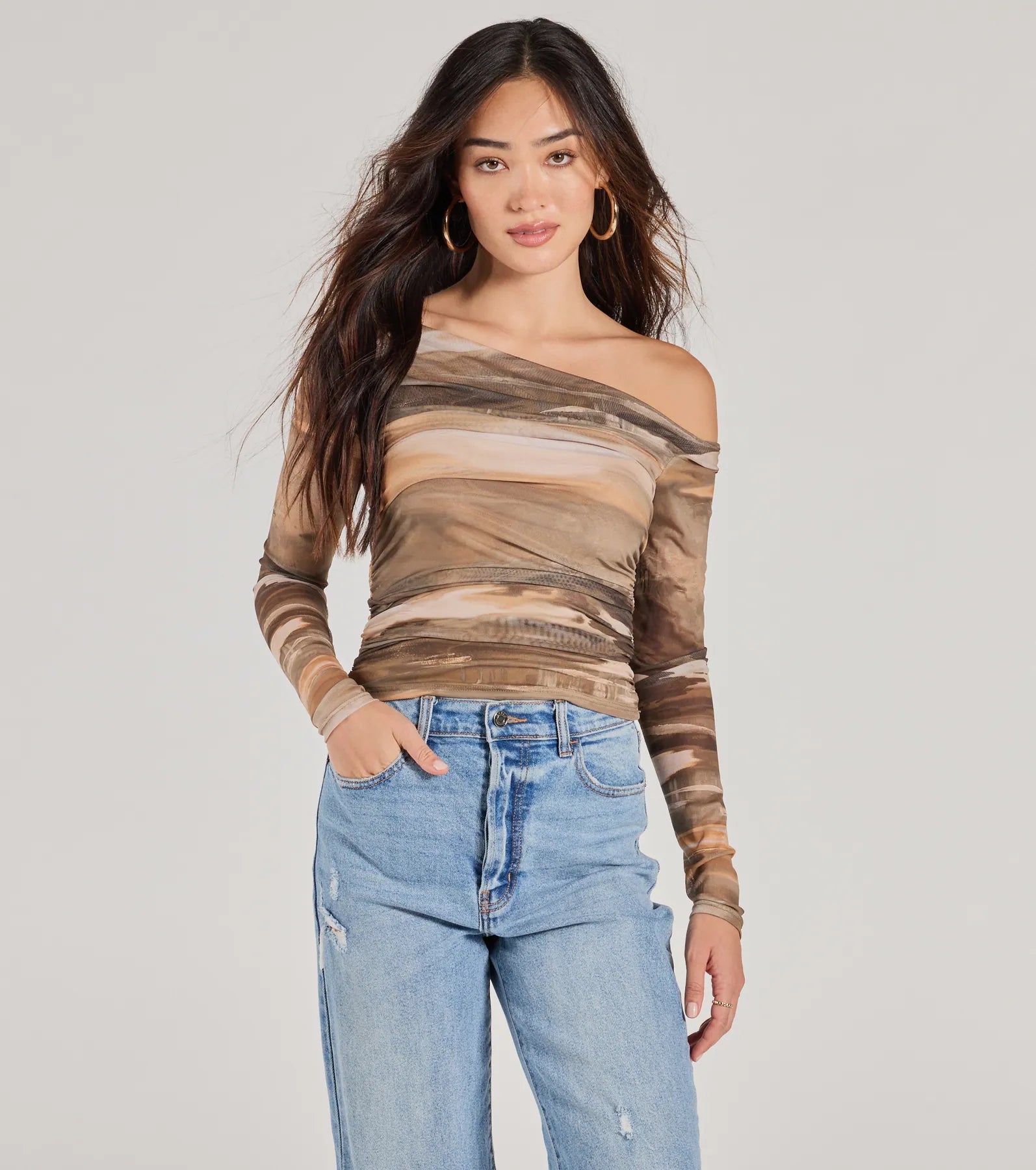 Ultimate Chic Abstract Mesh Off-Shoulder Top