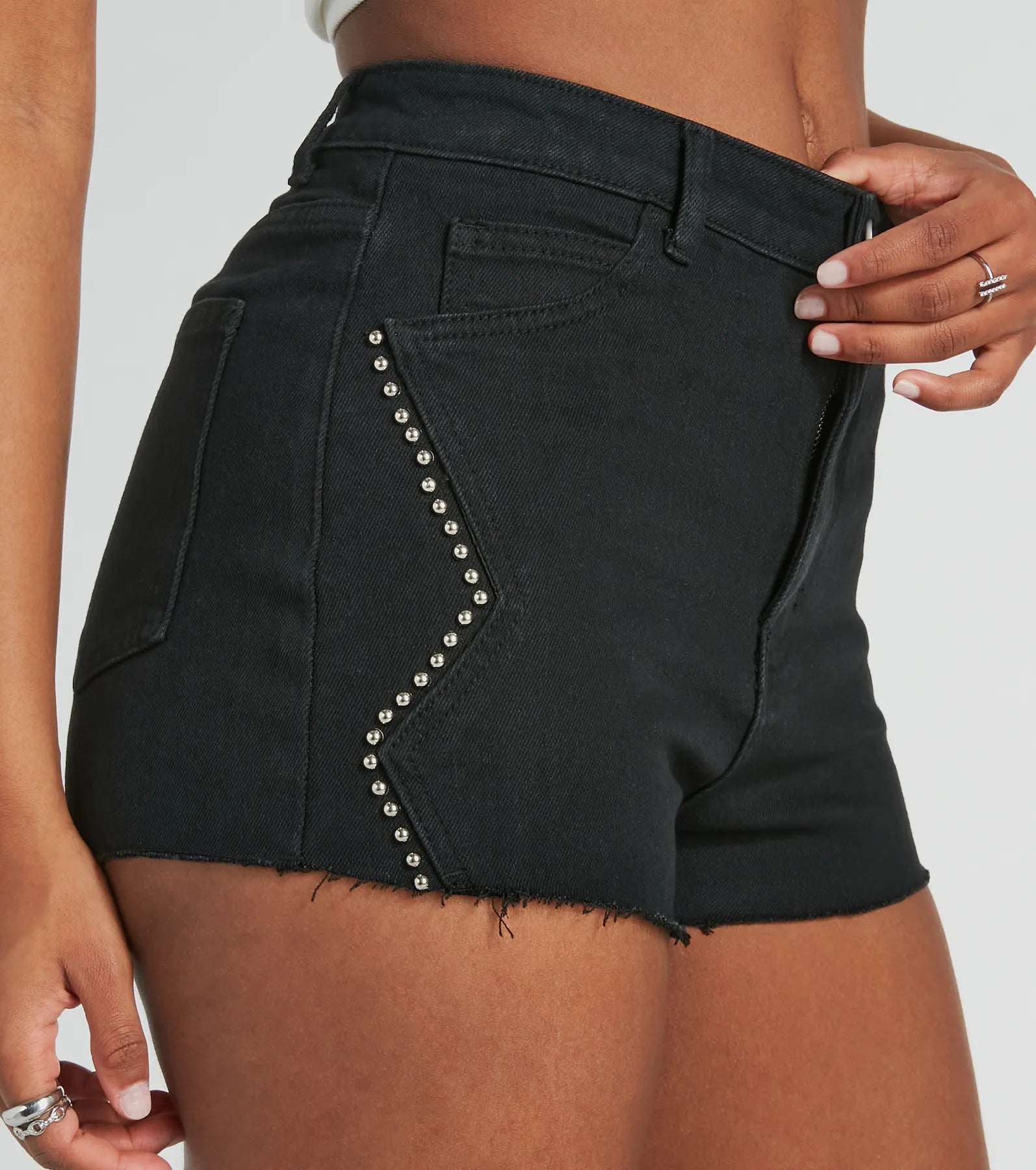 Ultimate Chic High-Rise Studded Denim Shorts