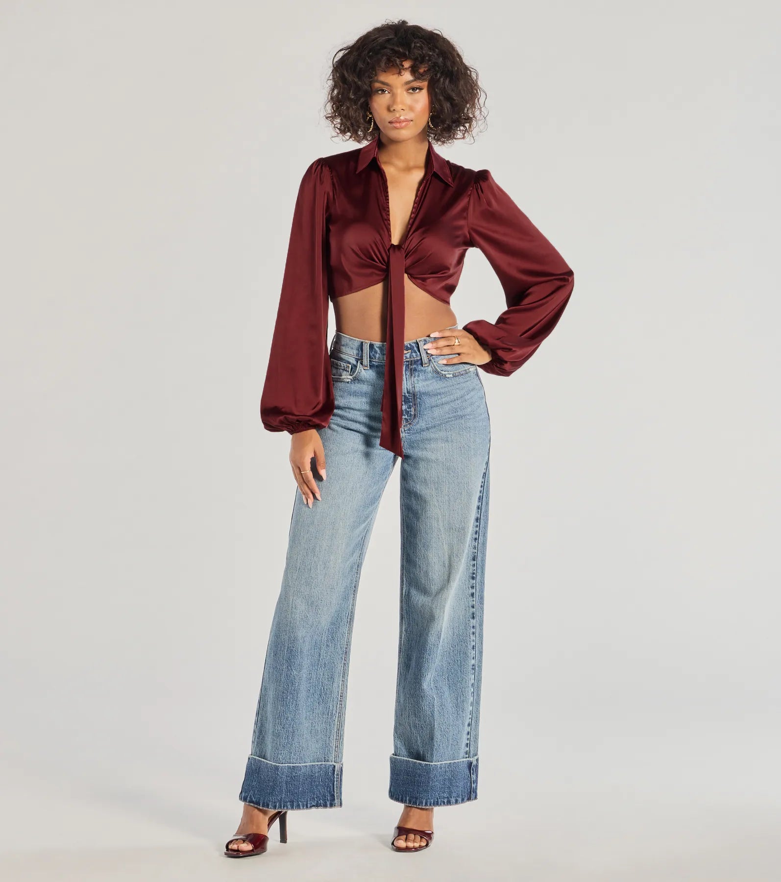 Premium Satin Tie-Front Crop Top - Sleek & Stylish