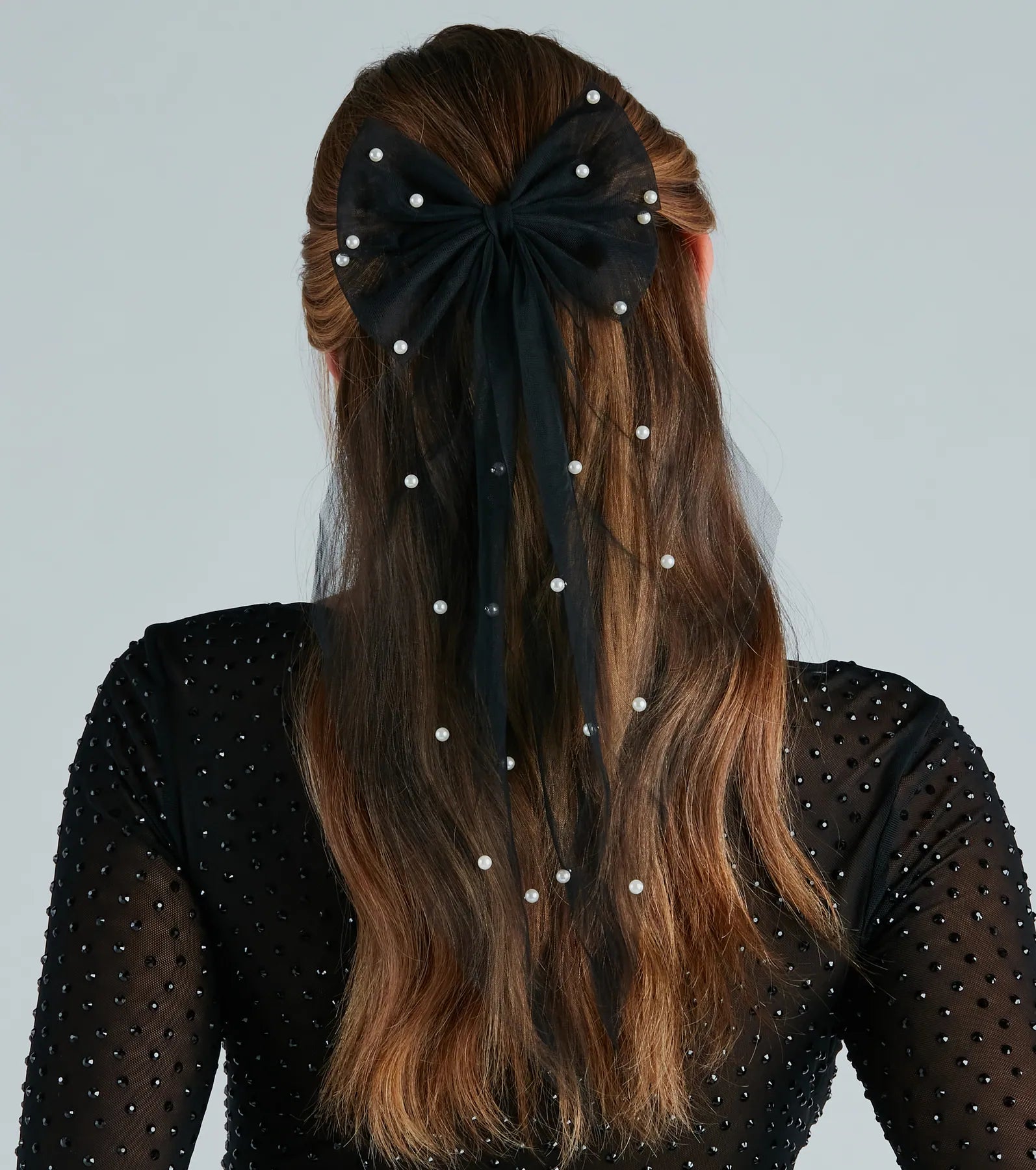 Premium Faux Pearl Tulle Bow Hair Clip - Ultimate Elegance