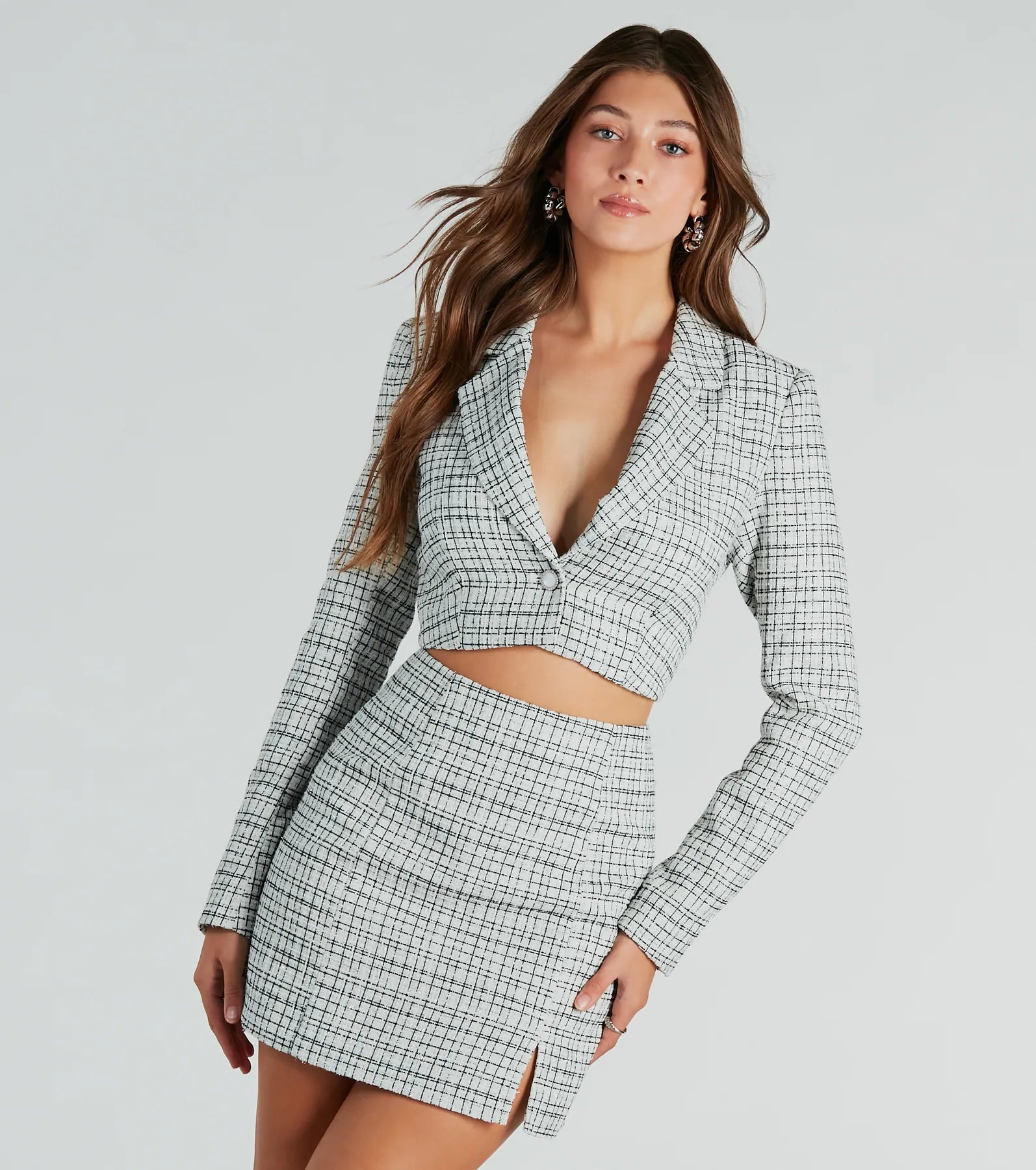 Premium Tweed Plaid Crop Blazer - Ultimate 90s Style