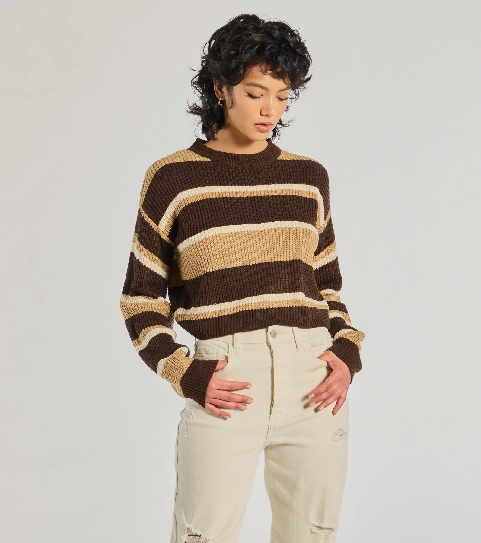 Ultimate Preppy Striped Knit Sweater - Crew Neck Relaxed Fit