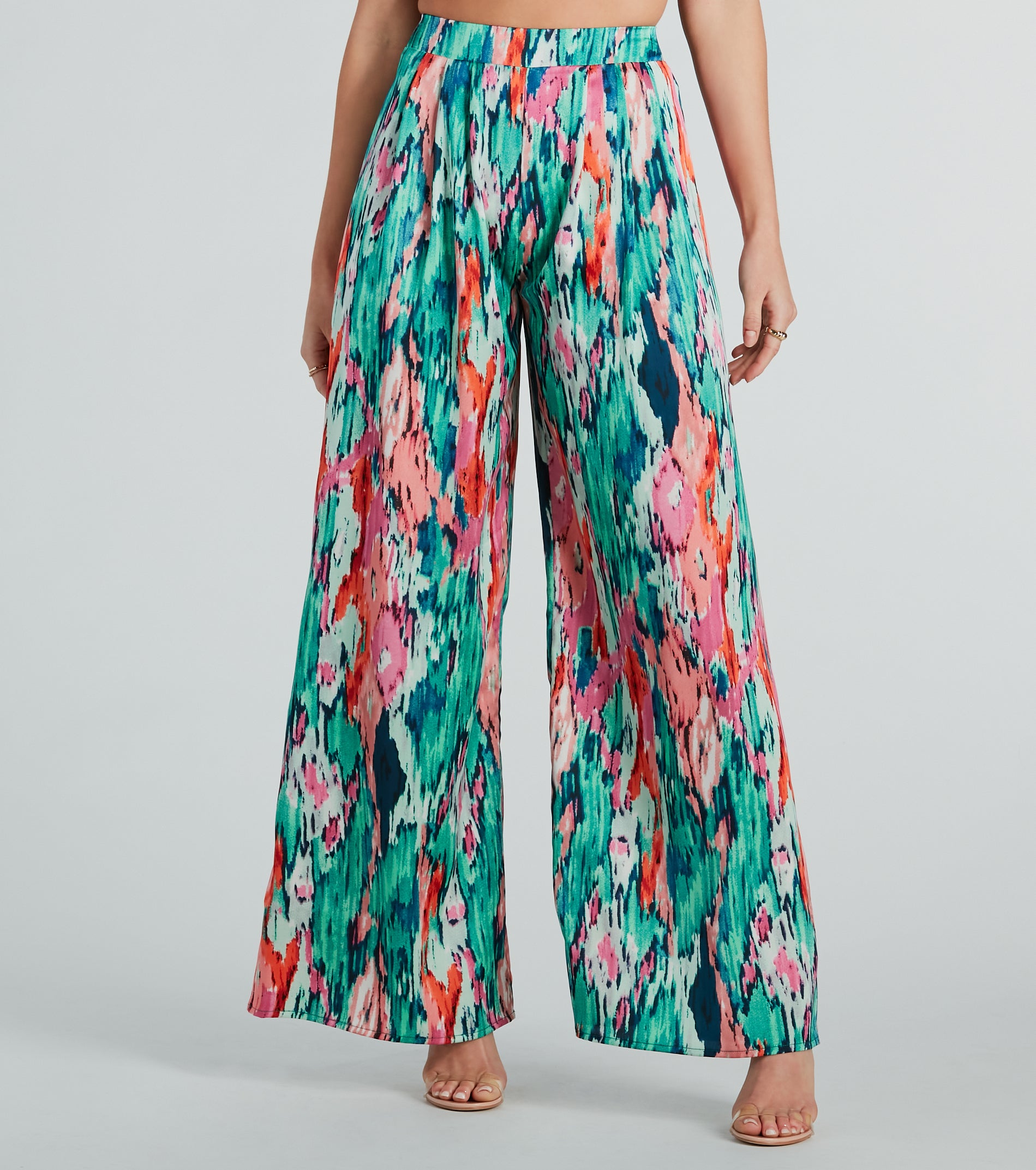 Ultimate Satin Abstract Wide-Leg Pants - Color Me Pretty