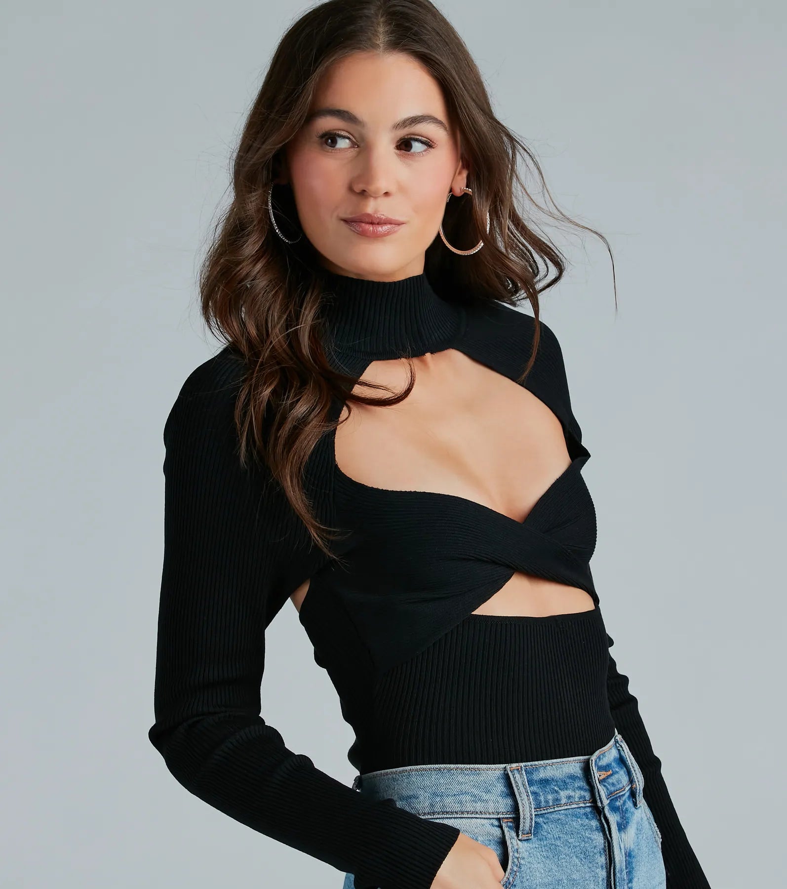 Ultimate Mock Neck Cutout Sweater Bodysuit - Premium Fit & Style