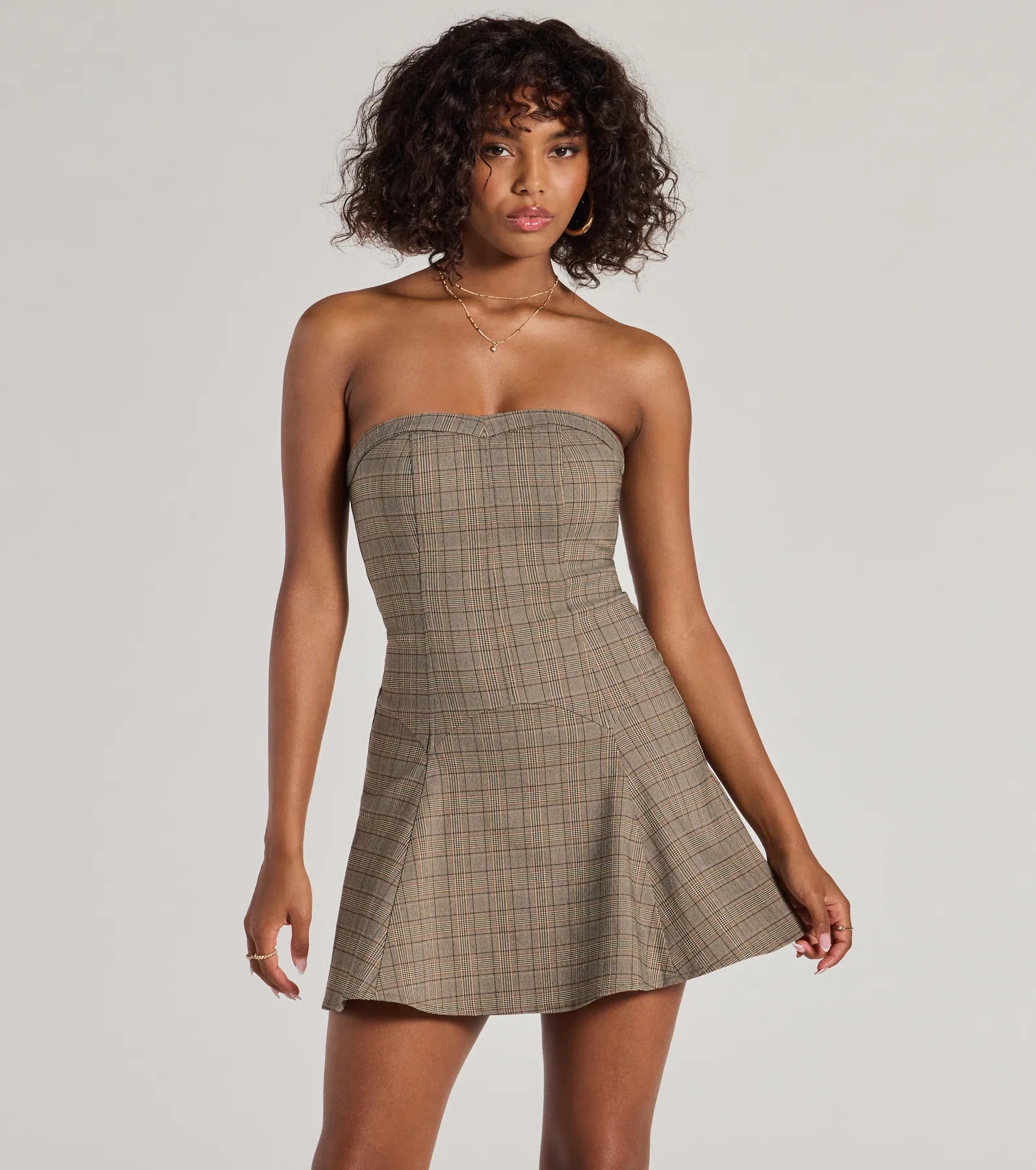 Ultimate Chic Plaid Print Strapless Skater Dress