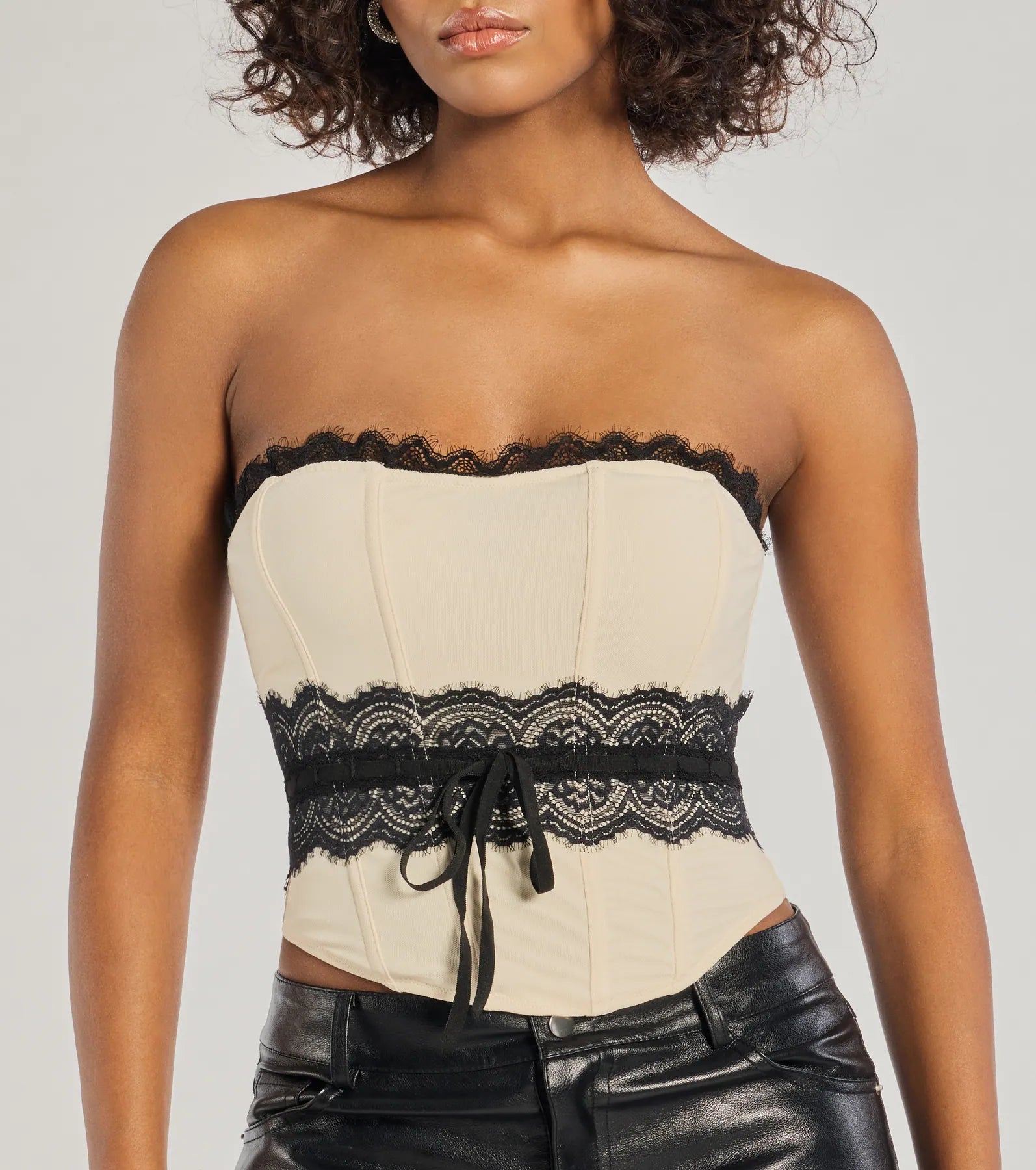 Premium Delicate Glam Corset Top - Lace & Ribbon Design