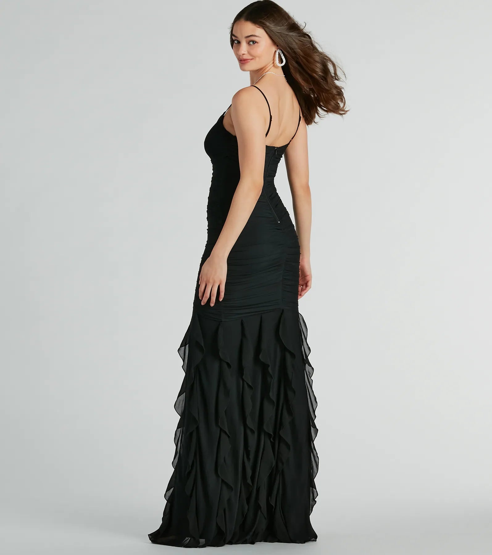 Premium Keily Elegant Ruched Mesh Formal Gown