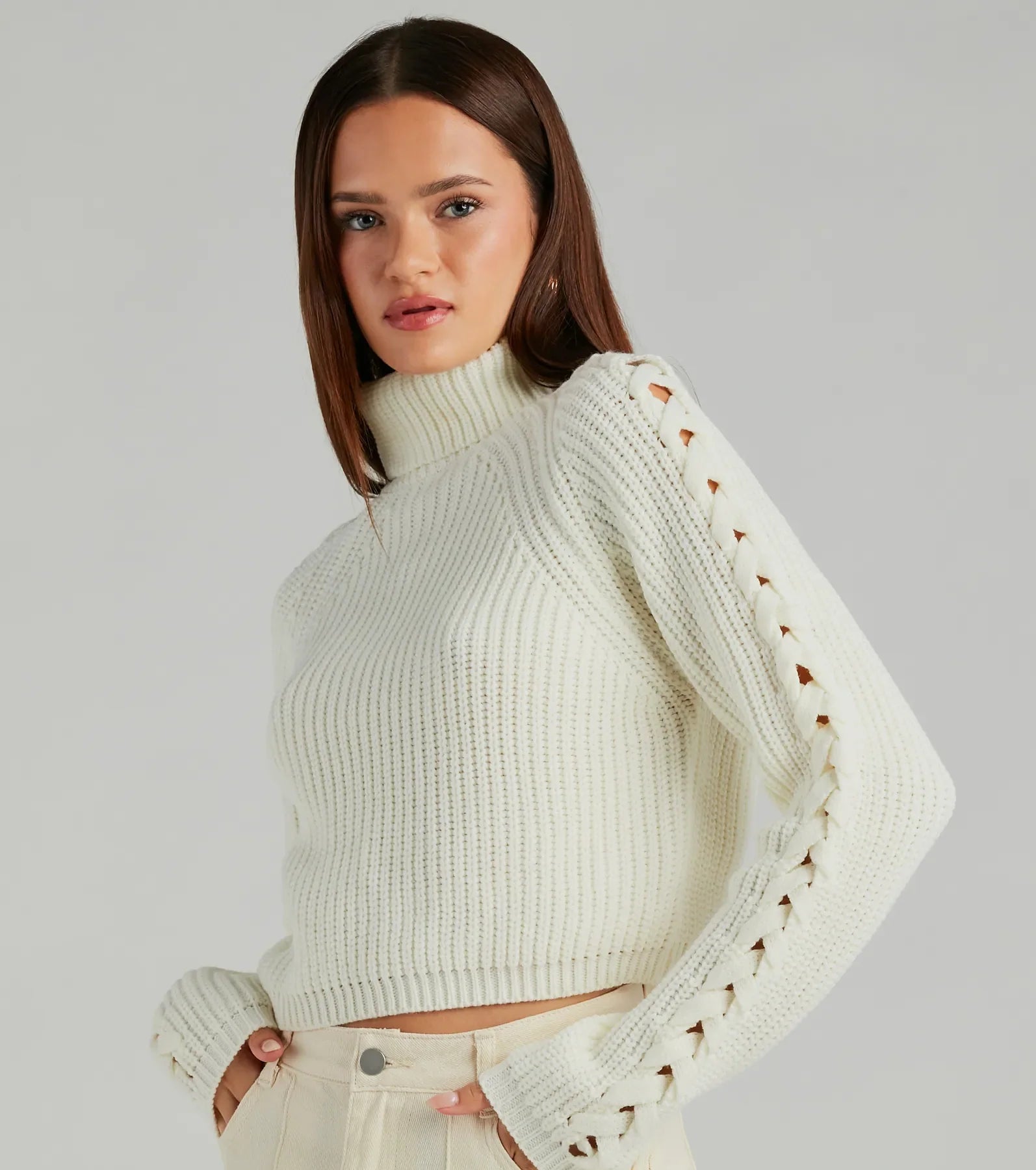 Ultimate Fall Turtleneck Sweater with Braided Sleeves