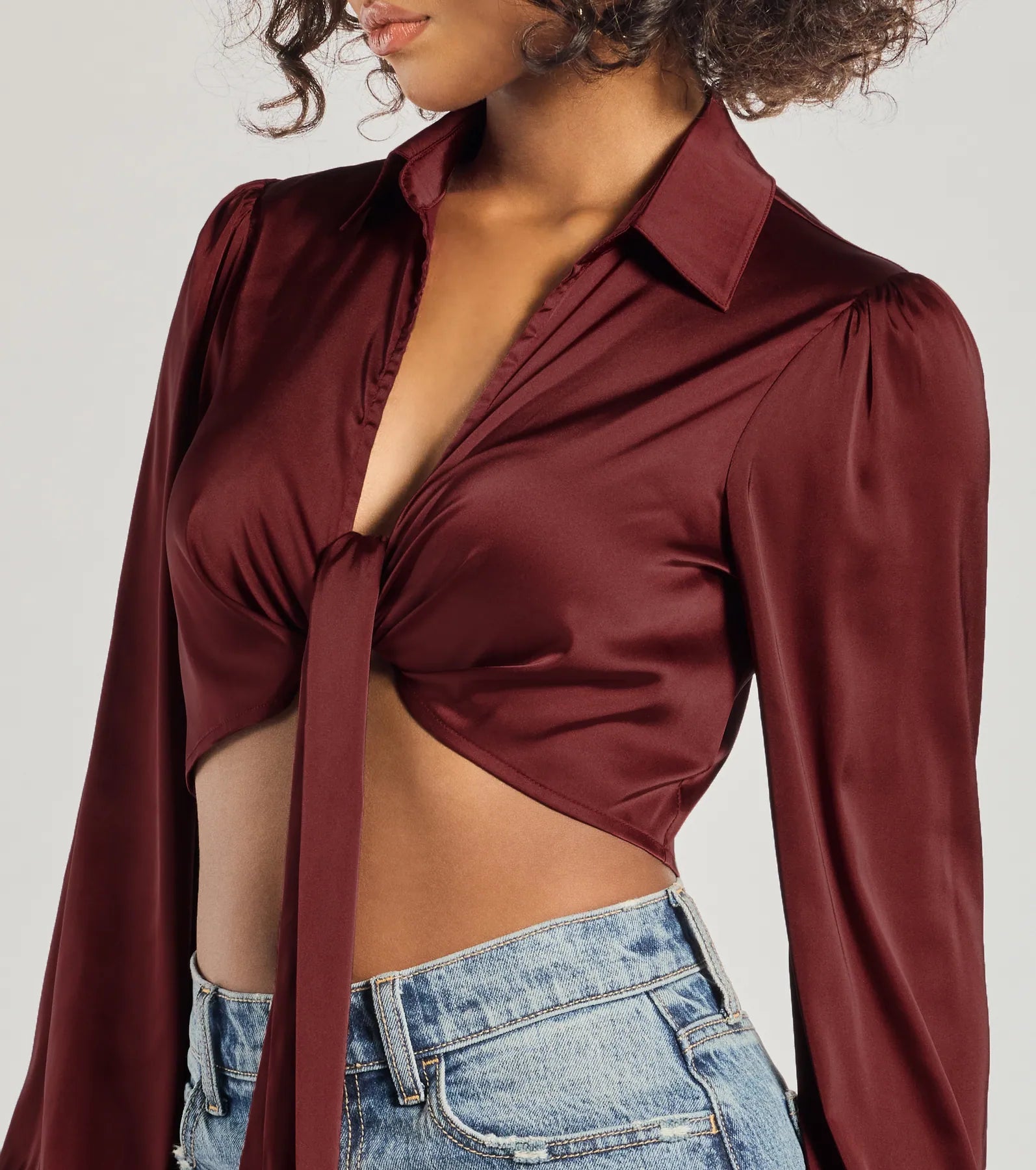 Premium Satin Tie-Front Crop Top - Sleek & Stylish