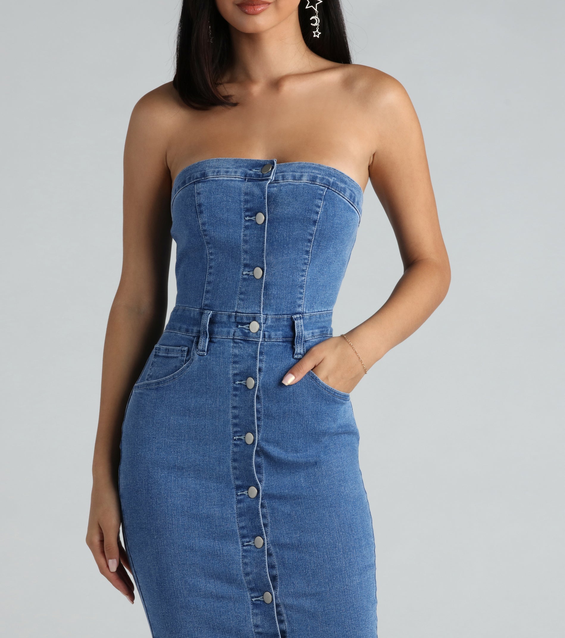 Ultimate Denim Strapless Midi Dress - Effortless Elegance