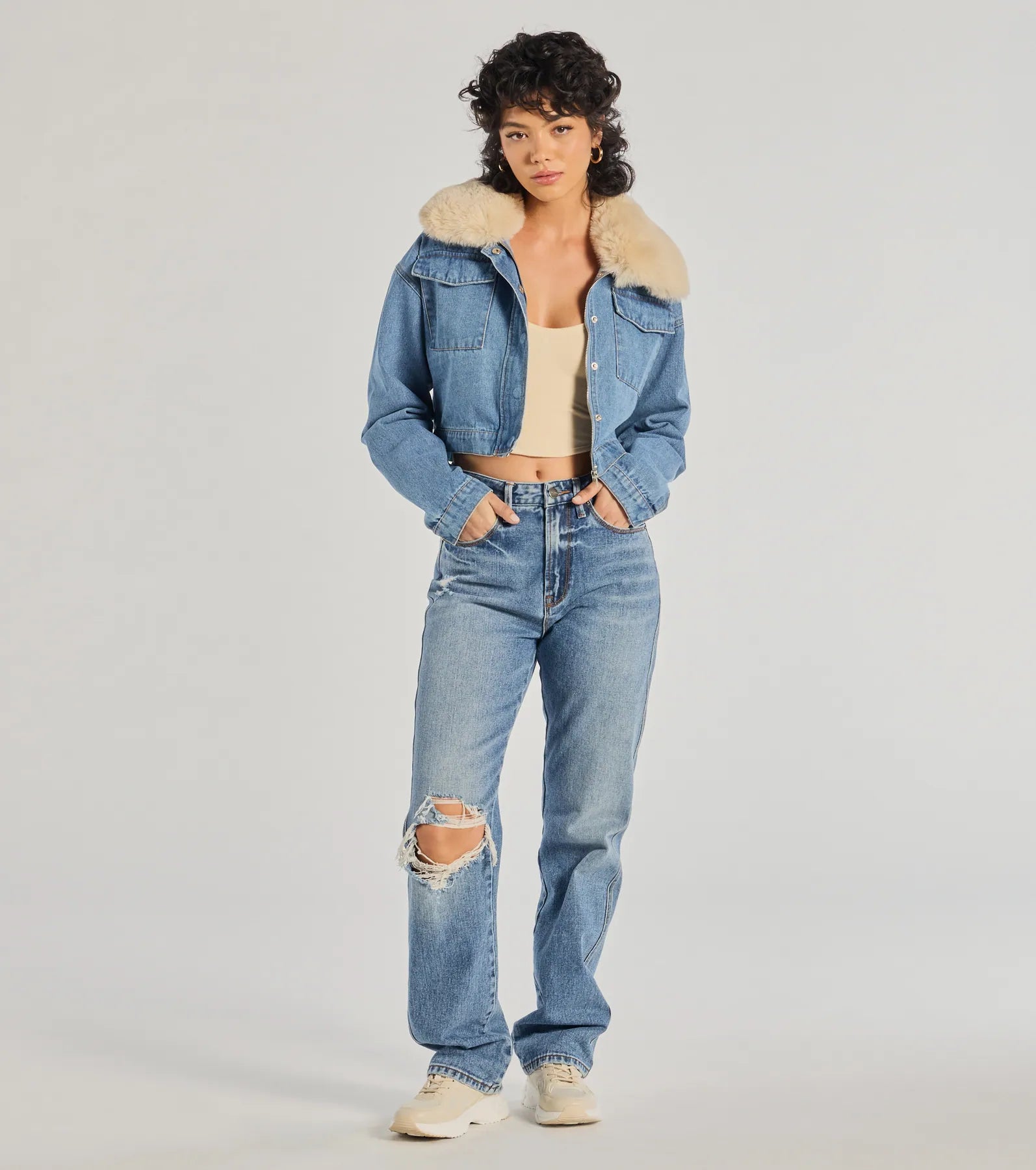 Premium Casual Faux Fur Denim Jacket - Trendsetter Edition