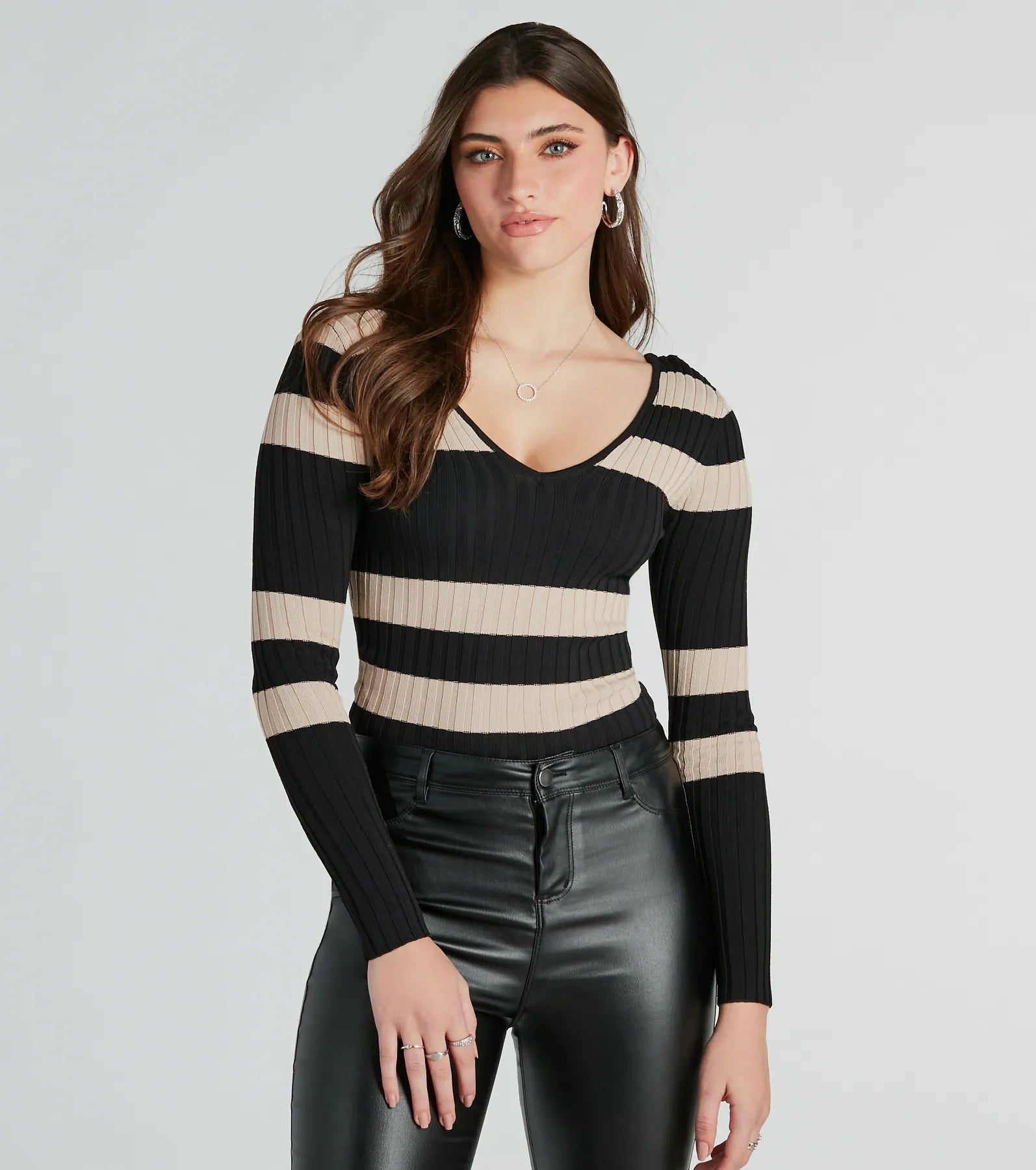 Ultimate Comfort V-Neck Striped Sweater Top