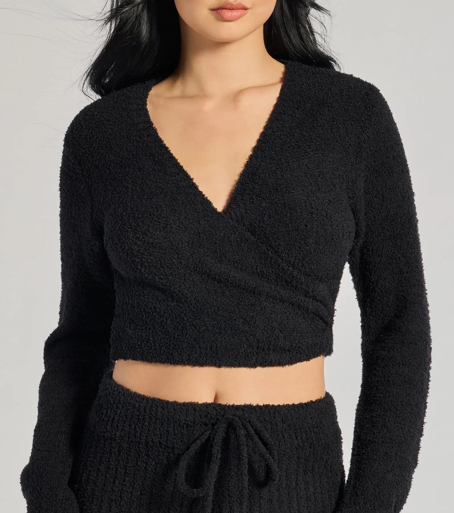 Ultimate Cozy Life Chenille Knit Wrap-Front Crop Top