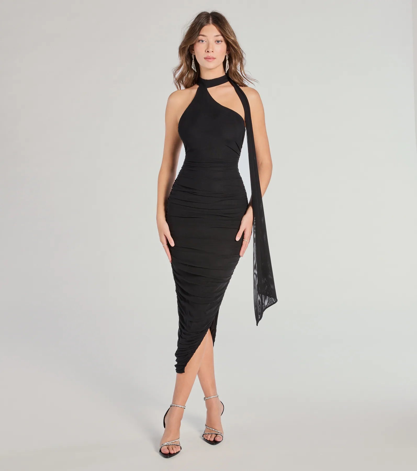 Premium Elegance Mock Neck Side Slit Midi Dress