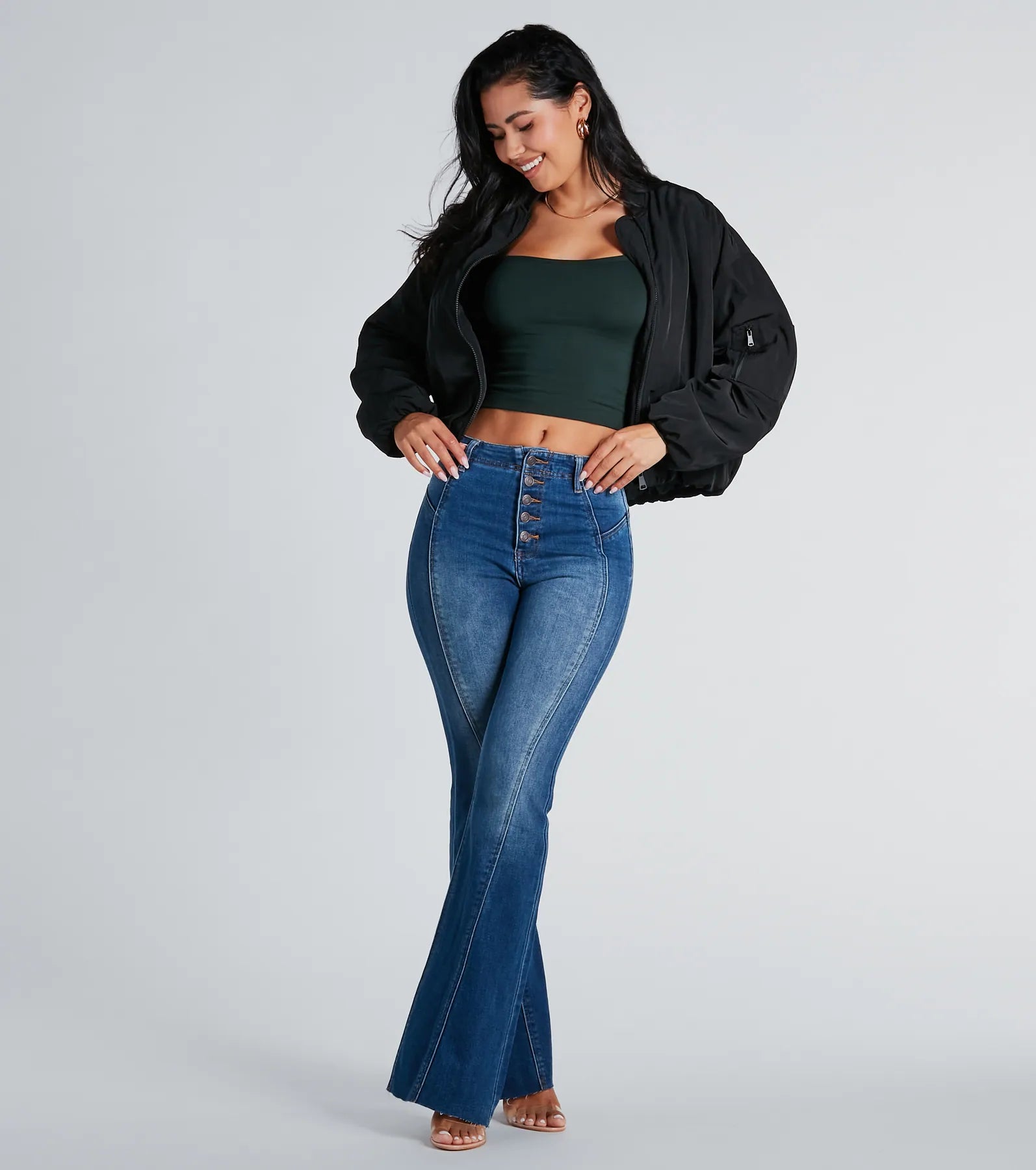 Ultimate High-Rise Flare Denim Jeans - All Buttoned Up