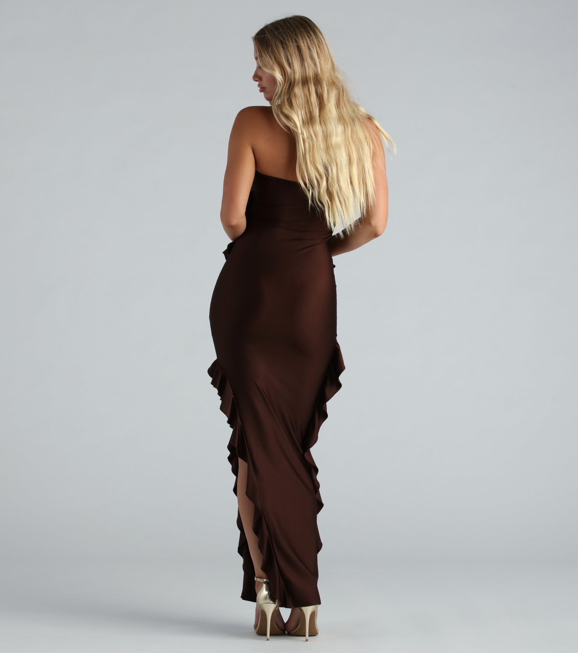 Premium Shayna Strapless Ruffled Maxi Dress for Special Occasions