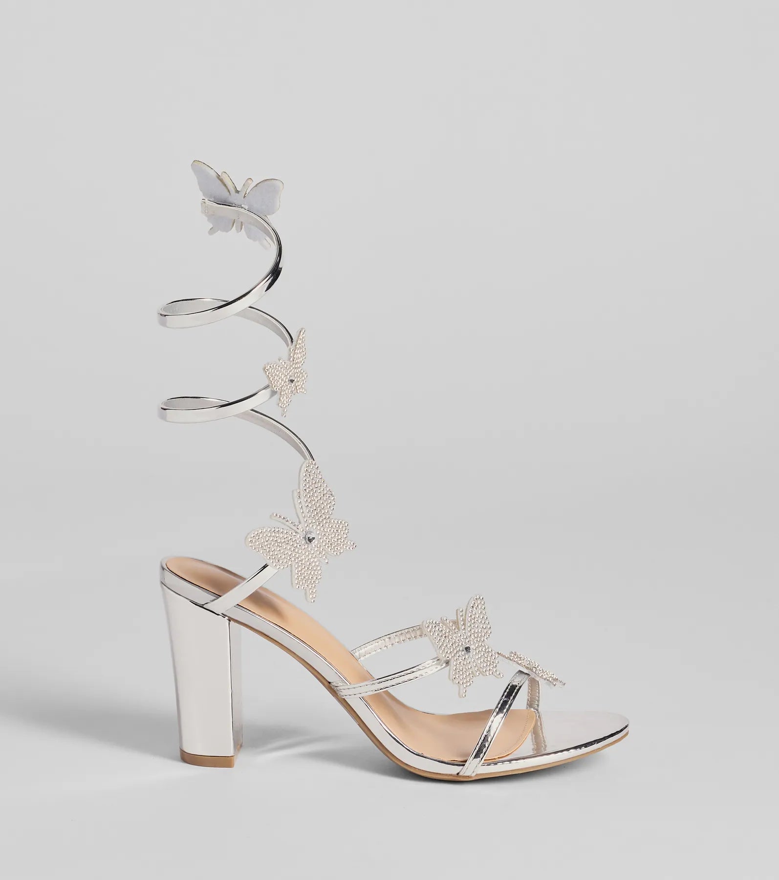 Ultimate Flutter & Shine Spiral Block Heels - Premium Metallic Design