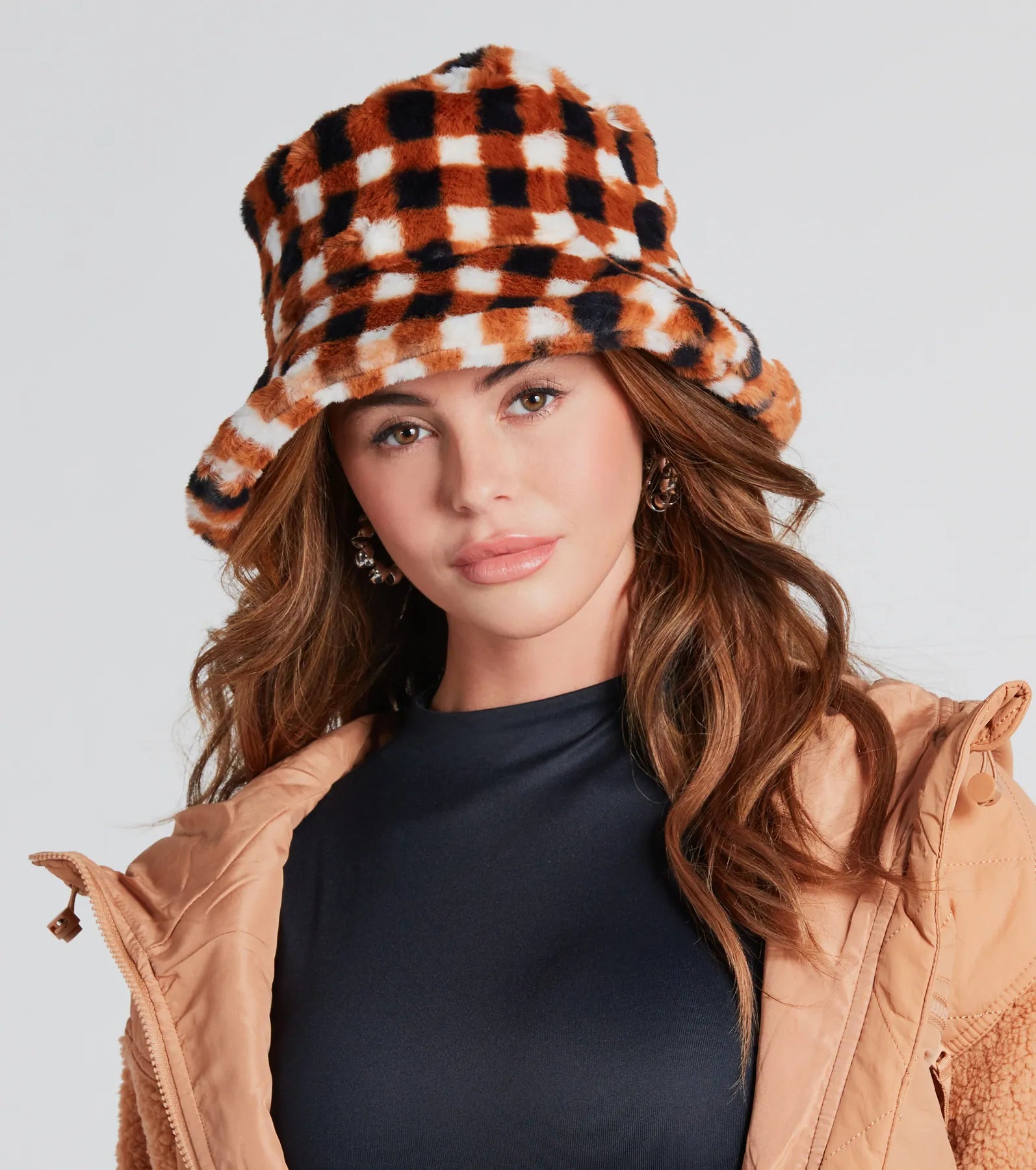 Ultimate Winter Style Gingham Faux Fur Bucket Hat