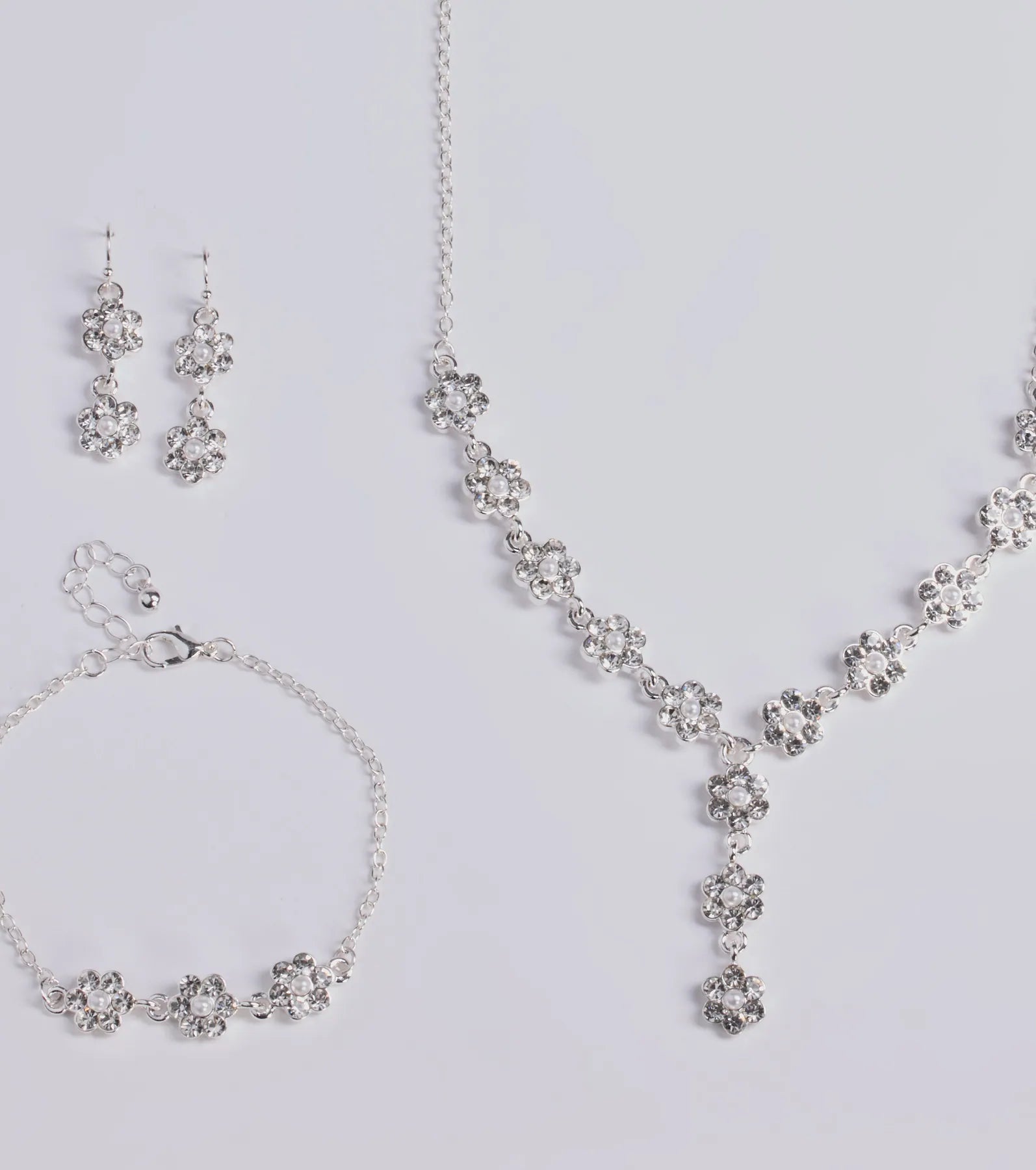 Ultimate Timeless Elegance Floral Rhinestone Pearl Jewelry Set