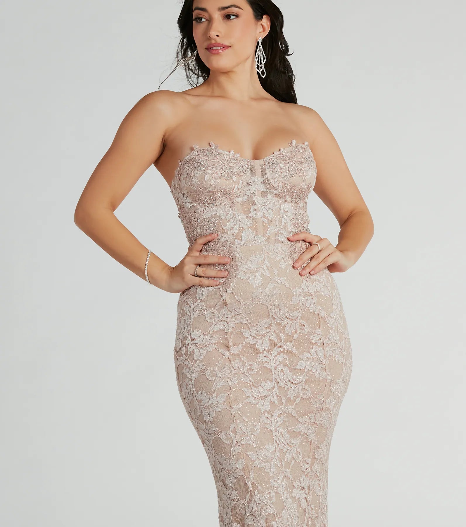 Ultimate Stefani Strapless Corset Lace Mermaid Gown