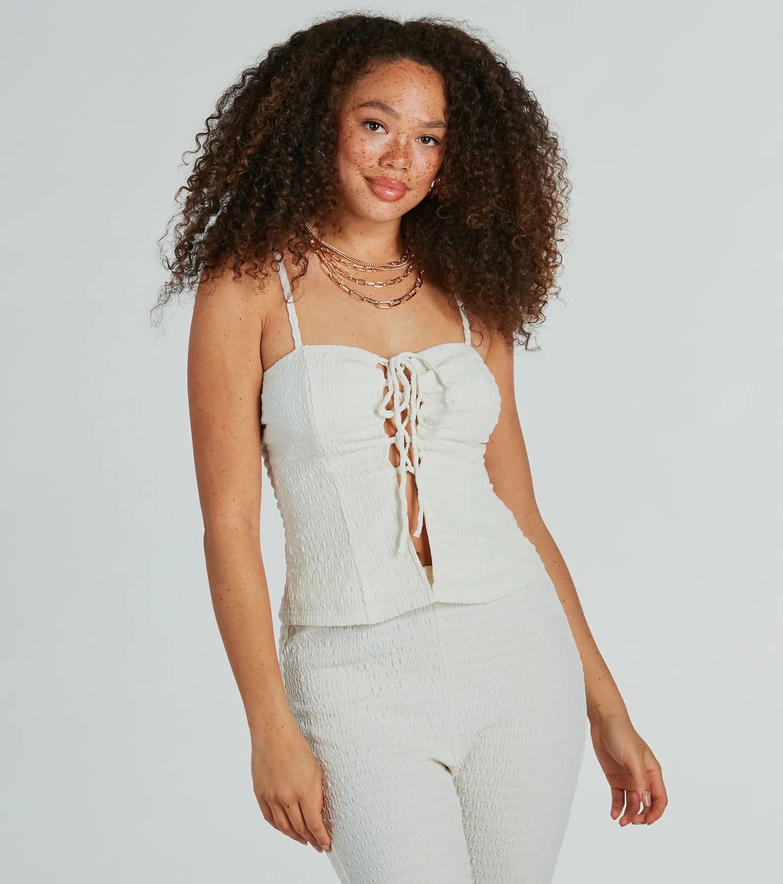 Ultimate Boho Lace-Up Crinkle Knit Top