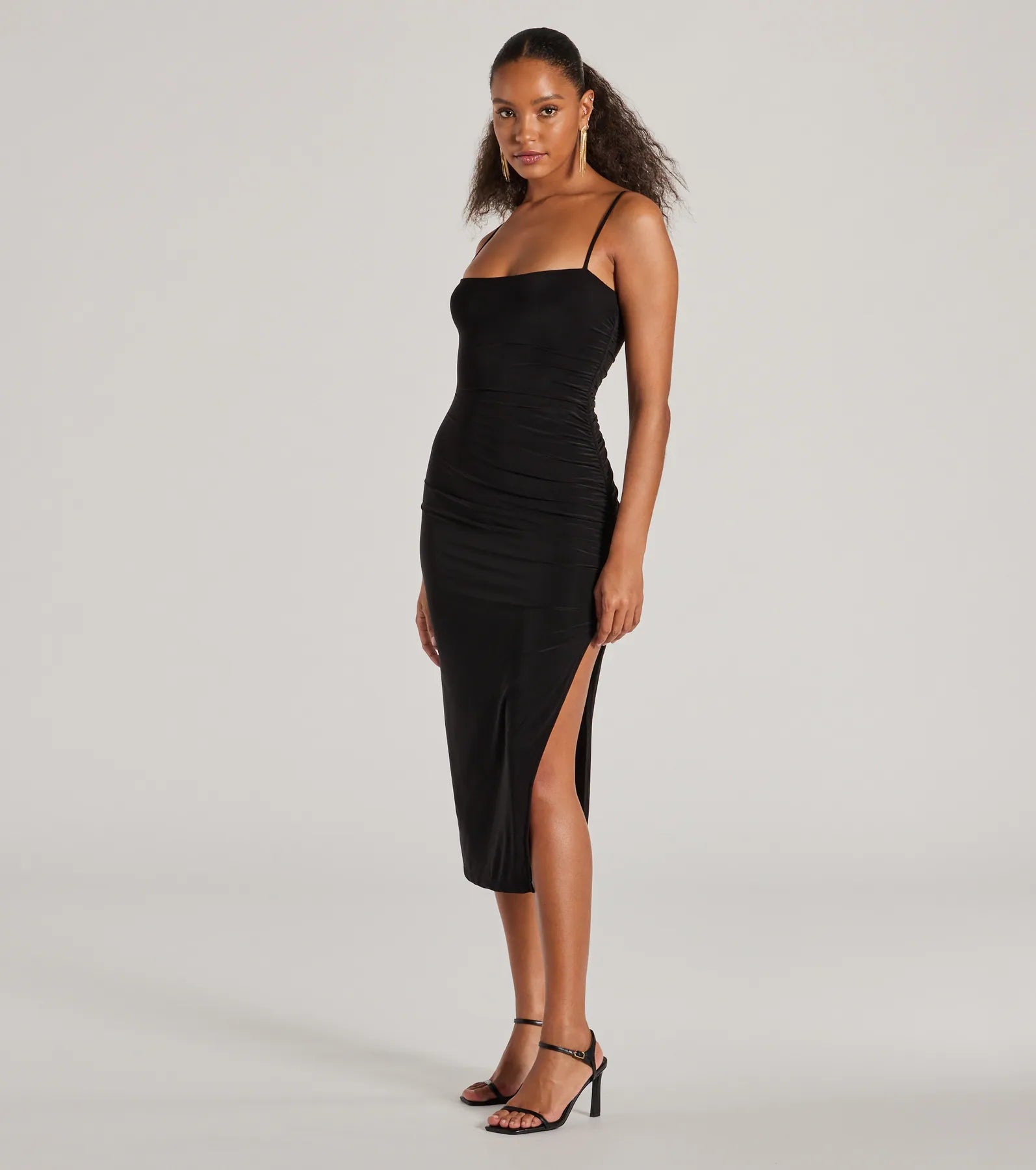 Ultimate Glam High Slit Bodycon Midi Dress