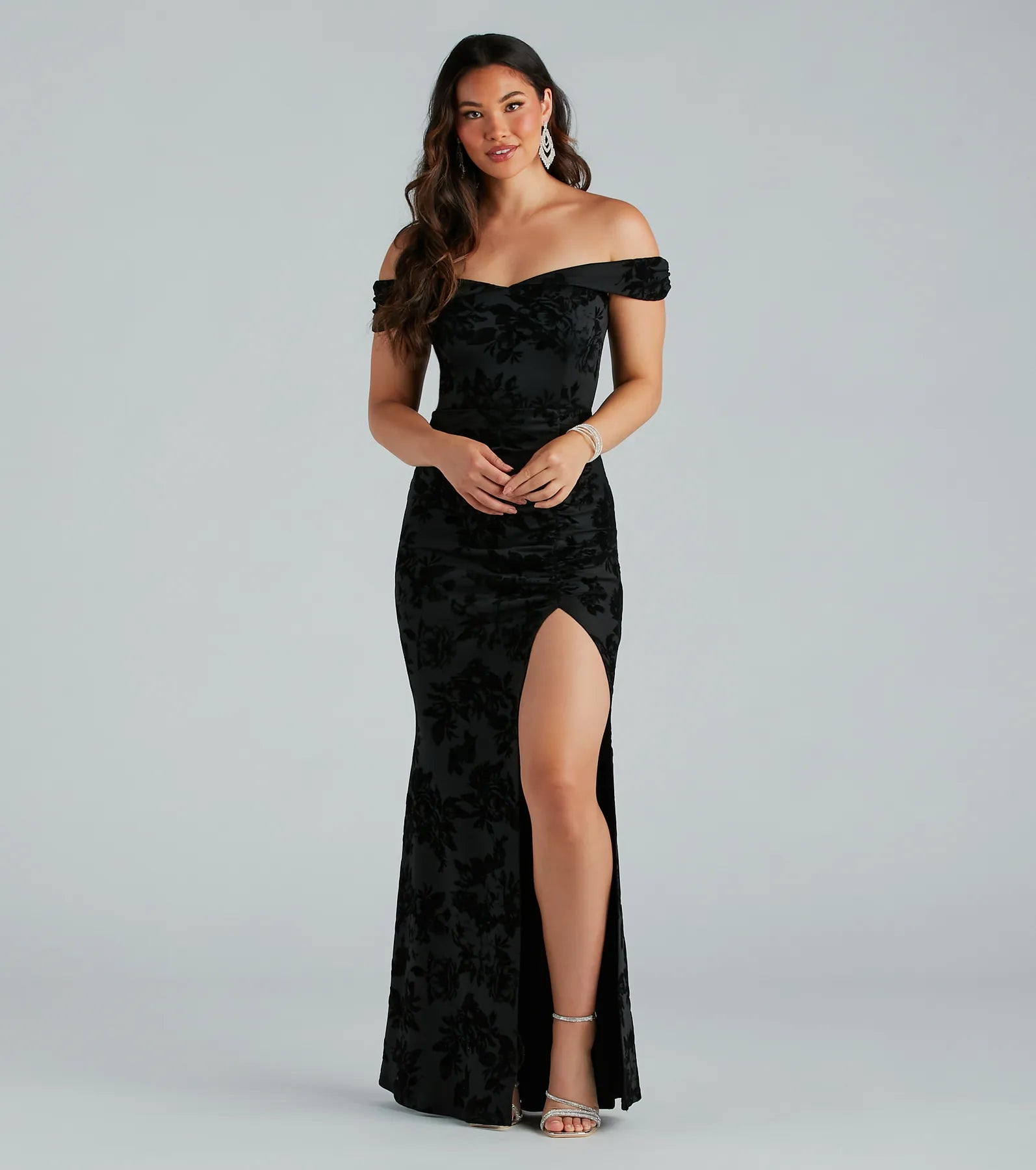 Premium Darcey Flocked Velvet Mermaid Gown - Ultimate Elegance for Black Tie Events